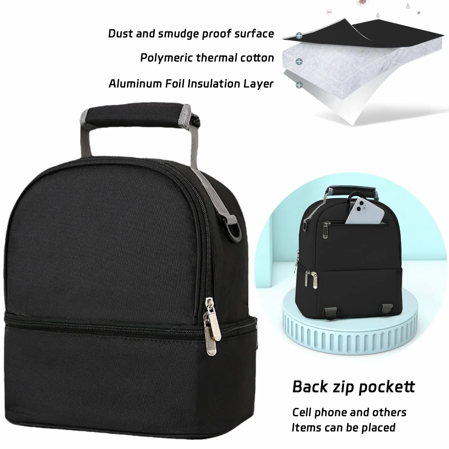 AIFUSI Borsa Termica a Doppio Strato per Latte Materno con Borsa del Ghiaccio, Zaino per Biberon, Borsa Termica Impermeabile per Il Trasporto del Latte Materno (Nero)