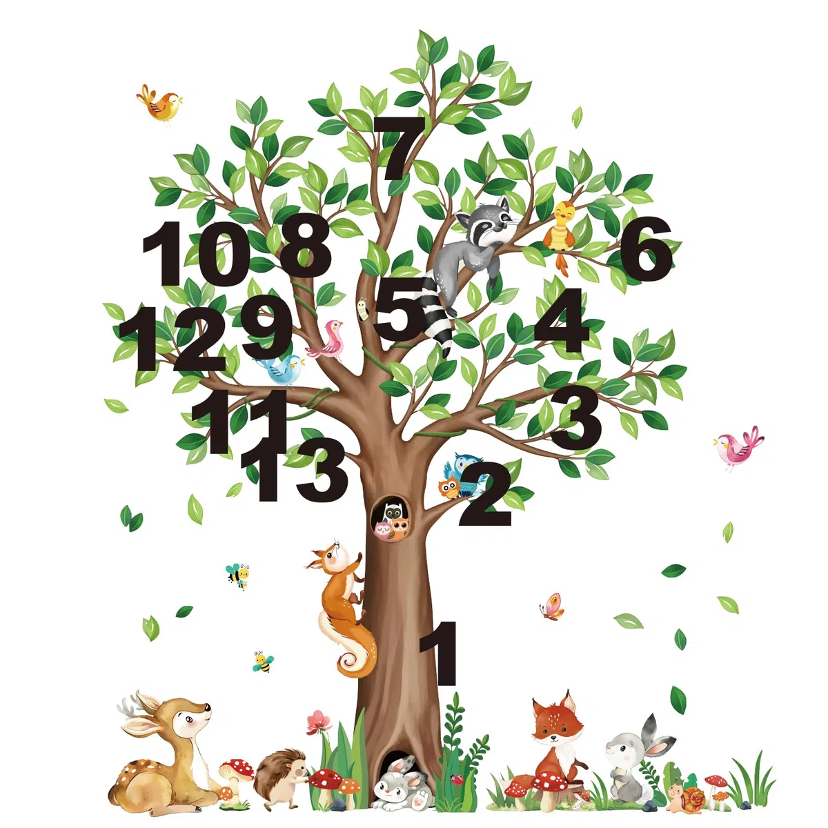 decalmile Adesivi Murali Albero Grande Animali del Bosco Adesivi da Parete Scoiattolo Volpe Cervo Decorazione Murale Camerette Bambini Asilo Nido Camera da Letto