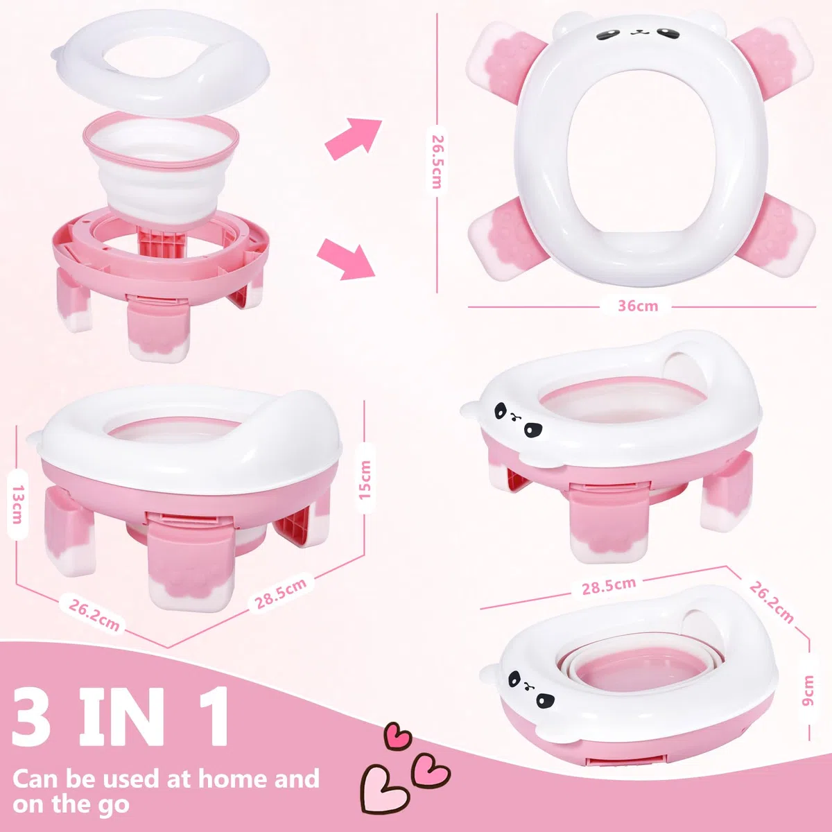 Vasino Portatile per Bambini da Viaggio, Wc Portatile Bambini, con 2 Rotolo Borsa per Vasino, 2 Adesivi di Ricompensa, Borsa di Stoccaggio, Water Portatile Bambini, Rosa