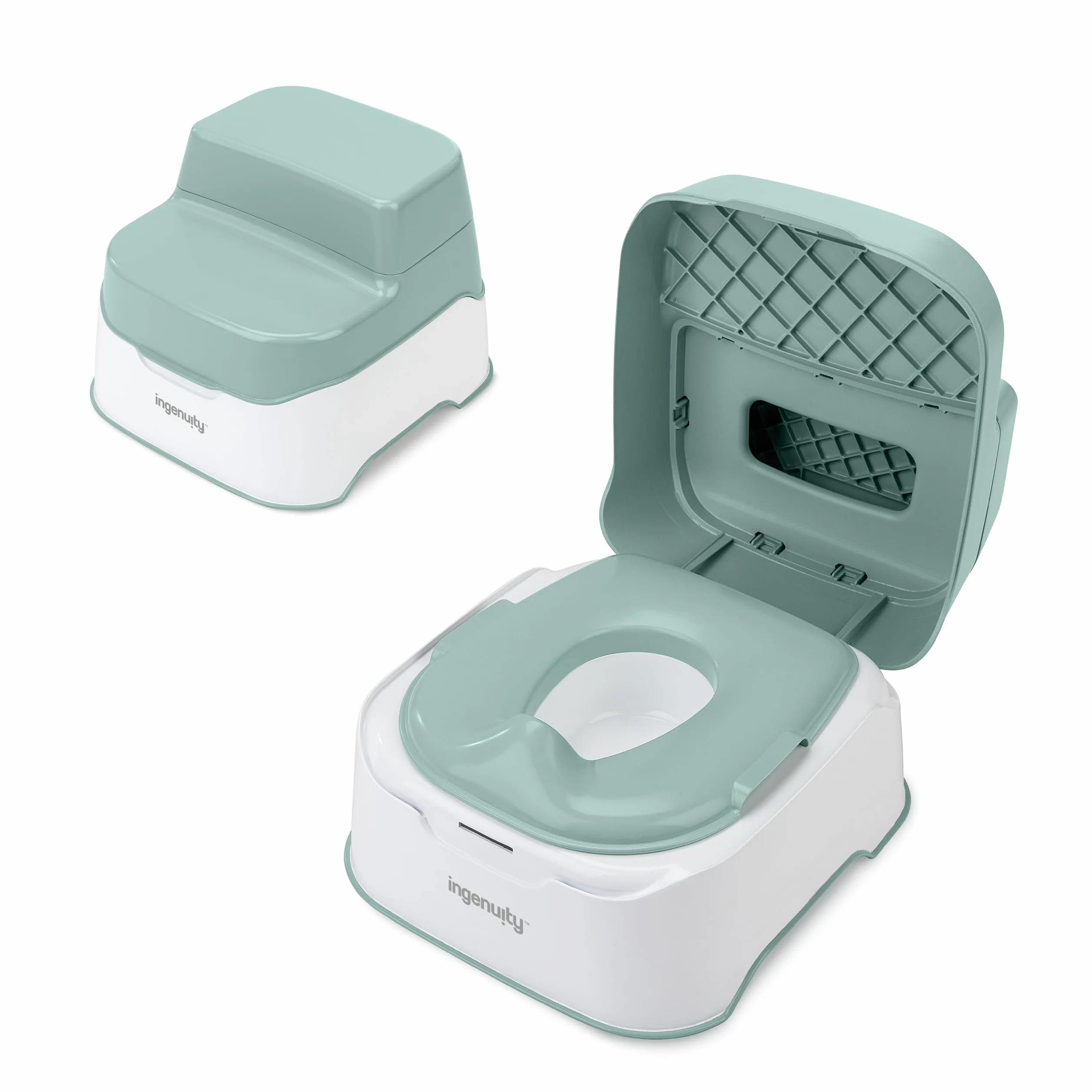 Ingenuity, sistema 3-in-1 Prepare to Potty - Vasino, copri vasino, sgabello, facile installazione, 18+ mesi
