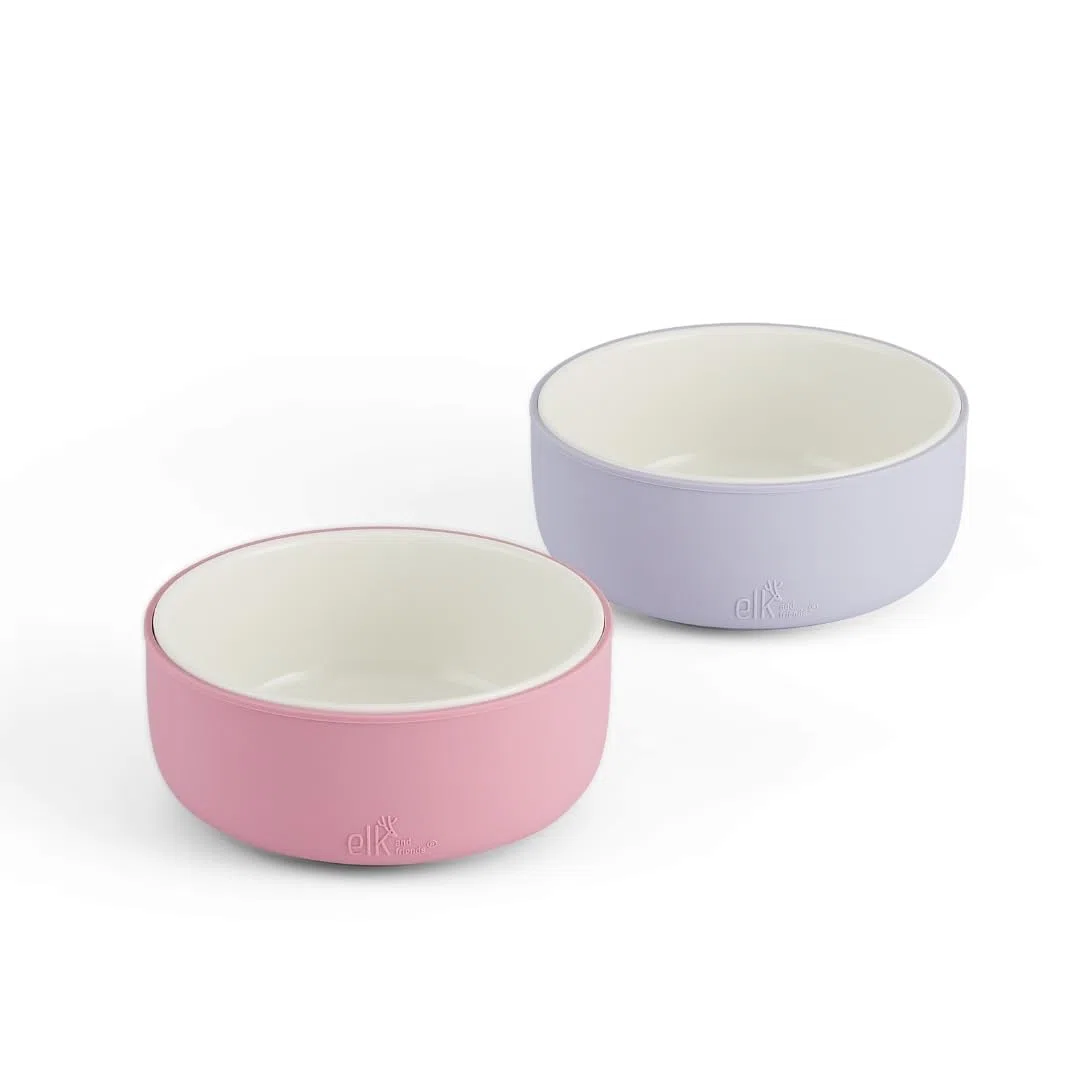 Elk and Friends Ciotole In Porcellana Per Bambini Con Rivestimento In Silicone Per Per L'Alimentazione Dei Neonati, Adatte Al Microonde E Alla Lavastoviglie, Snack E Stoviglie
