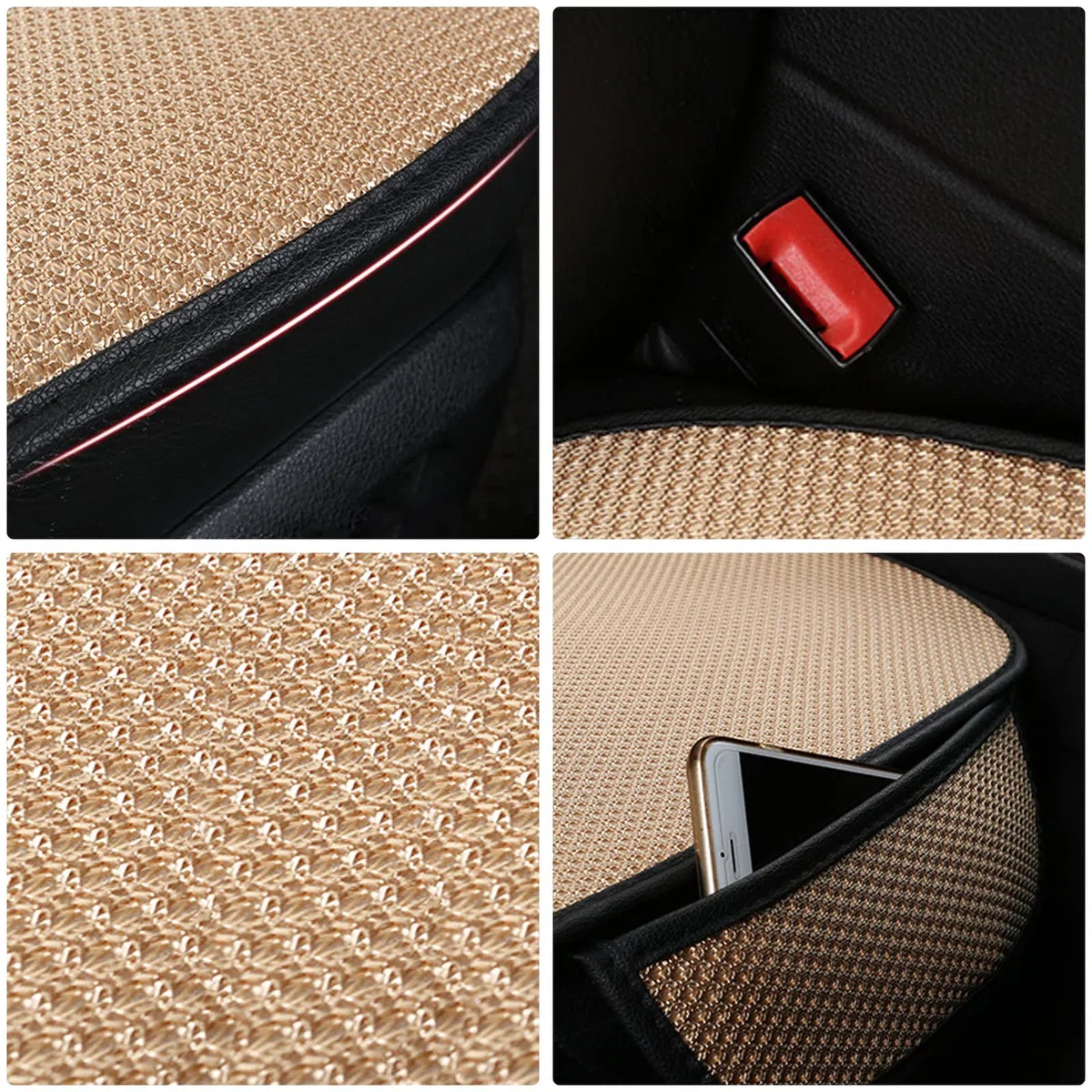 ALI2 2 Pezzi Cuscino per Sedile Auto, Copertura Universale, Copri Sedile Auto, Comodo e Fresco Rivestimento Auto, Beige