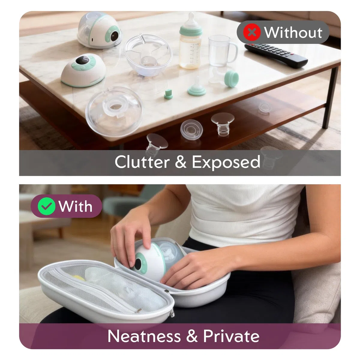 MOMMED Borsa per Tiralatte Indossabile, Custodia Rigida con Vassoio Impermeabile Rimovibile, Compatibile con Momcozy/Nuliie/Medela/Eufy/Paruu, Contiene 2 Tiralatte