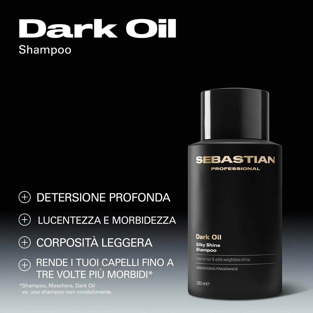 Sebastian Professional Dark Oil Silky Shine Shampoo – Shampoo rivitalizzante e idratante che lascia i capelli morbidi, setosi e leggeri con una luminosità naturale