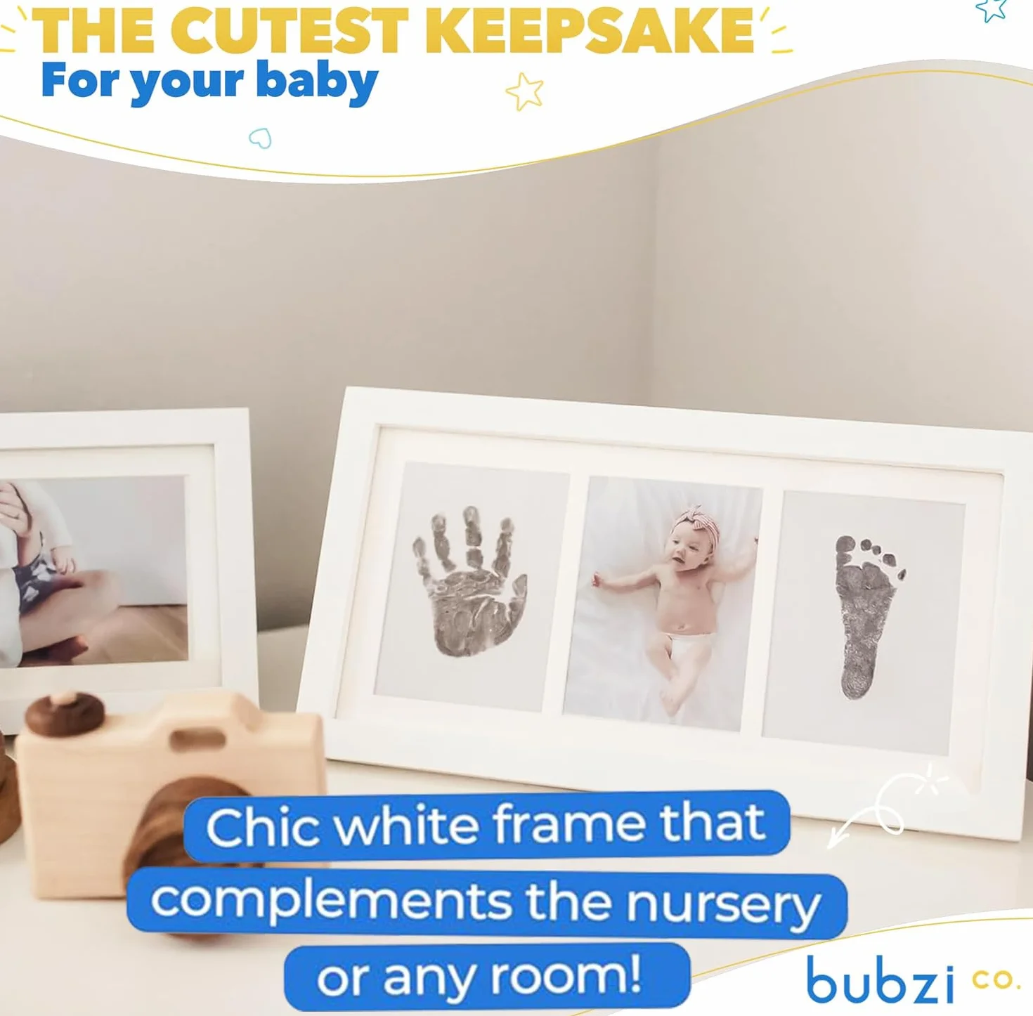 Bubzi Co Bellissimo kit per impronte di mani e cornici per foto per neonati e ragazzi (White)