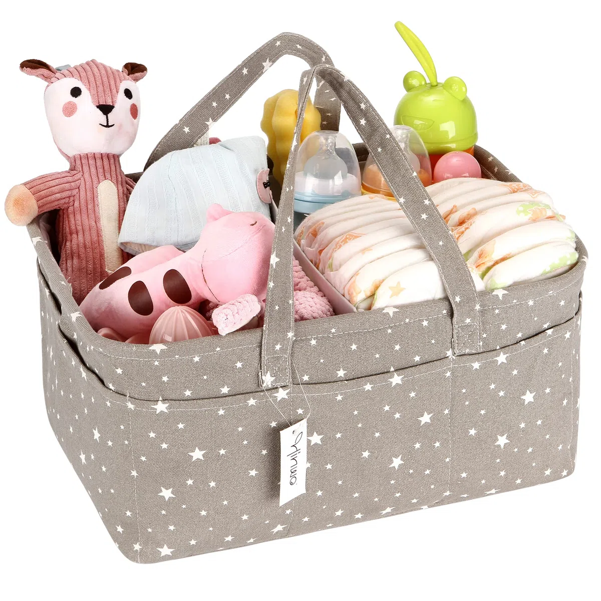 Hinwo - Cestino per pannolini, 3 scomparti, organizer portatile per bambini, organizer da auto, con divisorio staccabile e 10 tasche invisibili per pannolini e salviette
