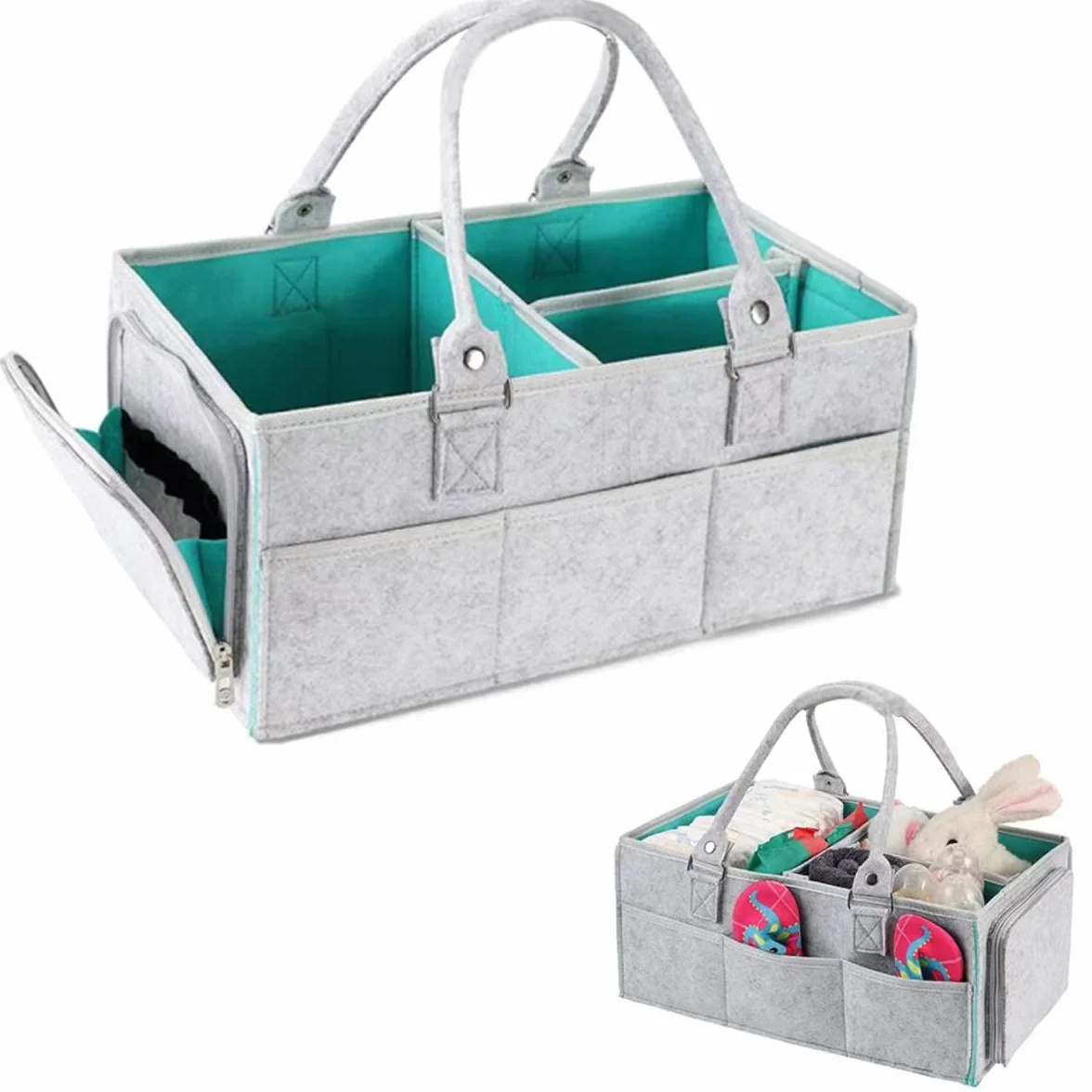 Cestino Portaoggetti per Neonati, Borsa in Feltro Baby Diaper Caddy Porta Pannolino Organizzatore con Scomparti, Portatile Fasciatoio Nursery Cestini Sacchetto per Salviette Doccia Neonato
