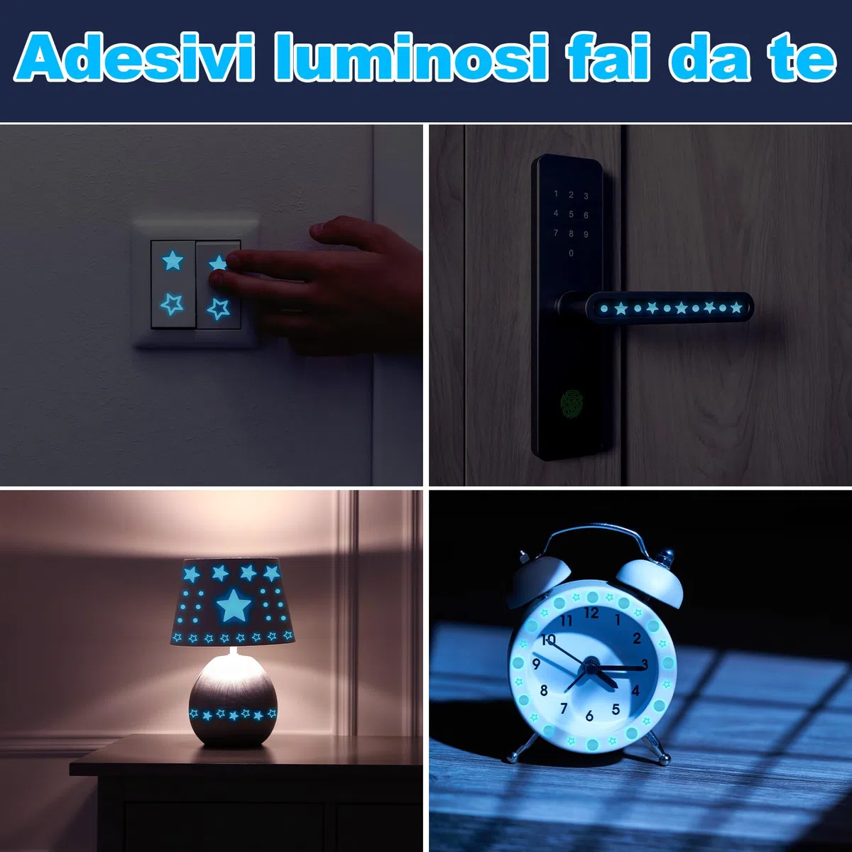 1503pz Stelle Fluorescenti Adesive Soffitto, Luna e Astronauti Adesivi luminescenti, Stelle luminose Adesivi murali per la decorazione della stanza dei bambini (Blu)