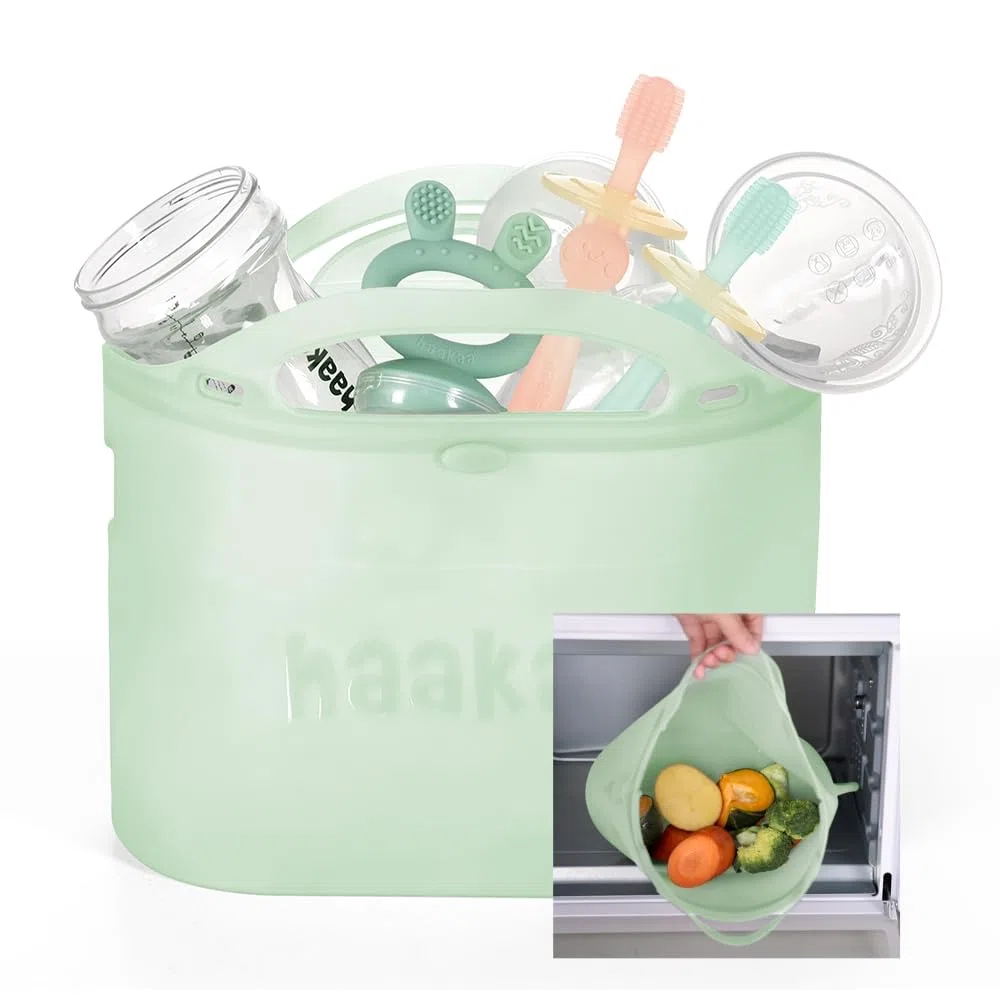 haakaa Sacchetto in Silicone per Cottura a Vapore e Sterilizzazione nel Microonde, Sacchetto Riutilizzabile di Grande Capacità per Biberon/Tiralatte/Accessori/ - Verde/1 Pezzo (1250ml)