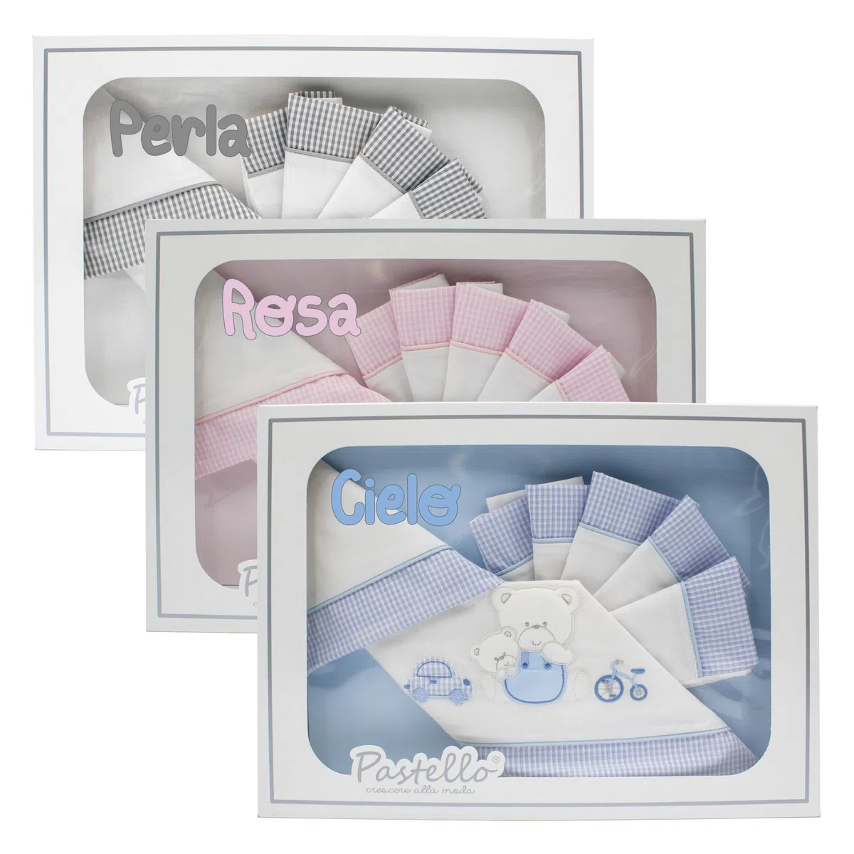 PASTELLO - Coordinato Lettino 3 Pezzi, 100% Cotone per Neonati, Completo Lenzuola con Ricamo (Art. LL2F, CIELO)