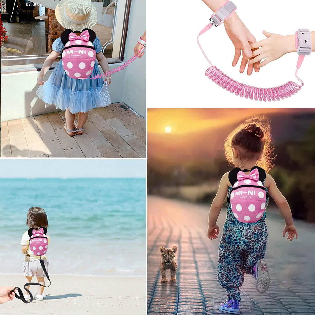 Zaini con guinzagli per bambini, con cinturino anti smarrimento, per bambini da 1 a 5 anni, sicurezza per bambini e bambine
