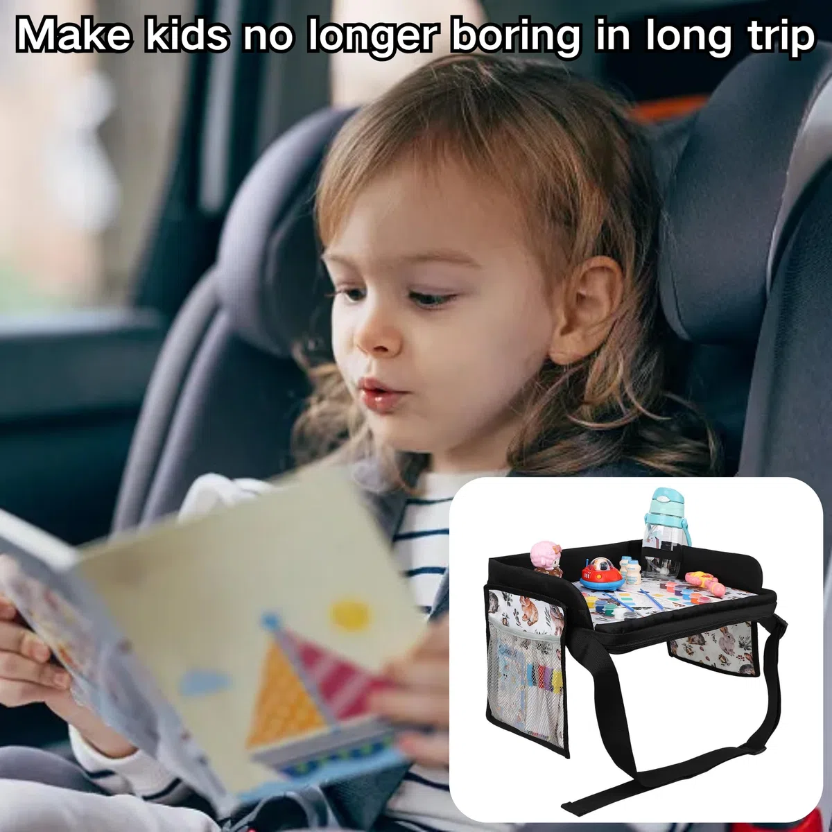 SUQ Bambini Vassoio di Viaggio, Bambini Piccoli Seggiolino Auto Lap Desk, Tavolo Seggiolino per Bambini Lungo Viaggio, Vassoio Attività Multifunzionale per Disegnare, Guardando Tablet, Spuntini
