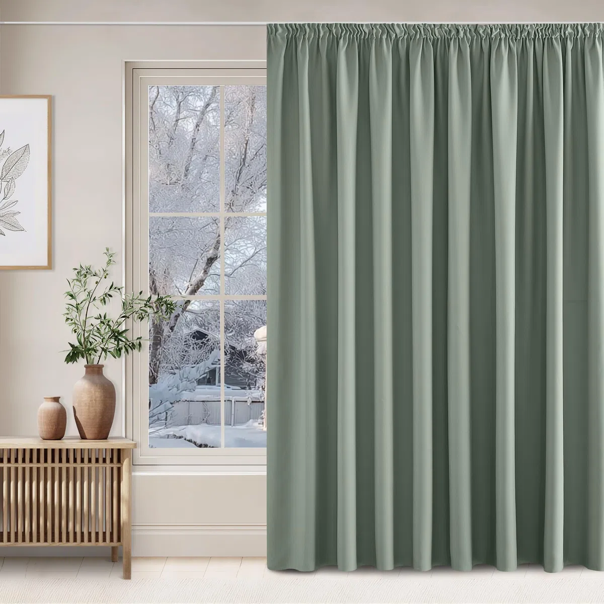 NICETOWN Tenda termica per la cameretta dei bambini, divisoria, tenda termica arricciata, per binario, set da 1 pezzi, 240 x 300 cm (altezza x larghezza), colore verde salvia