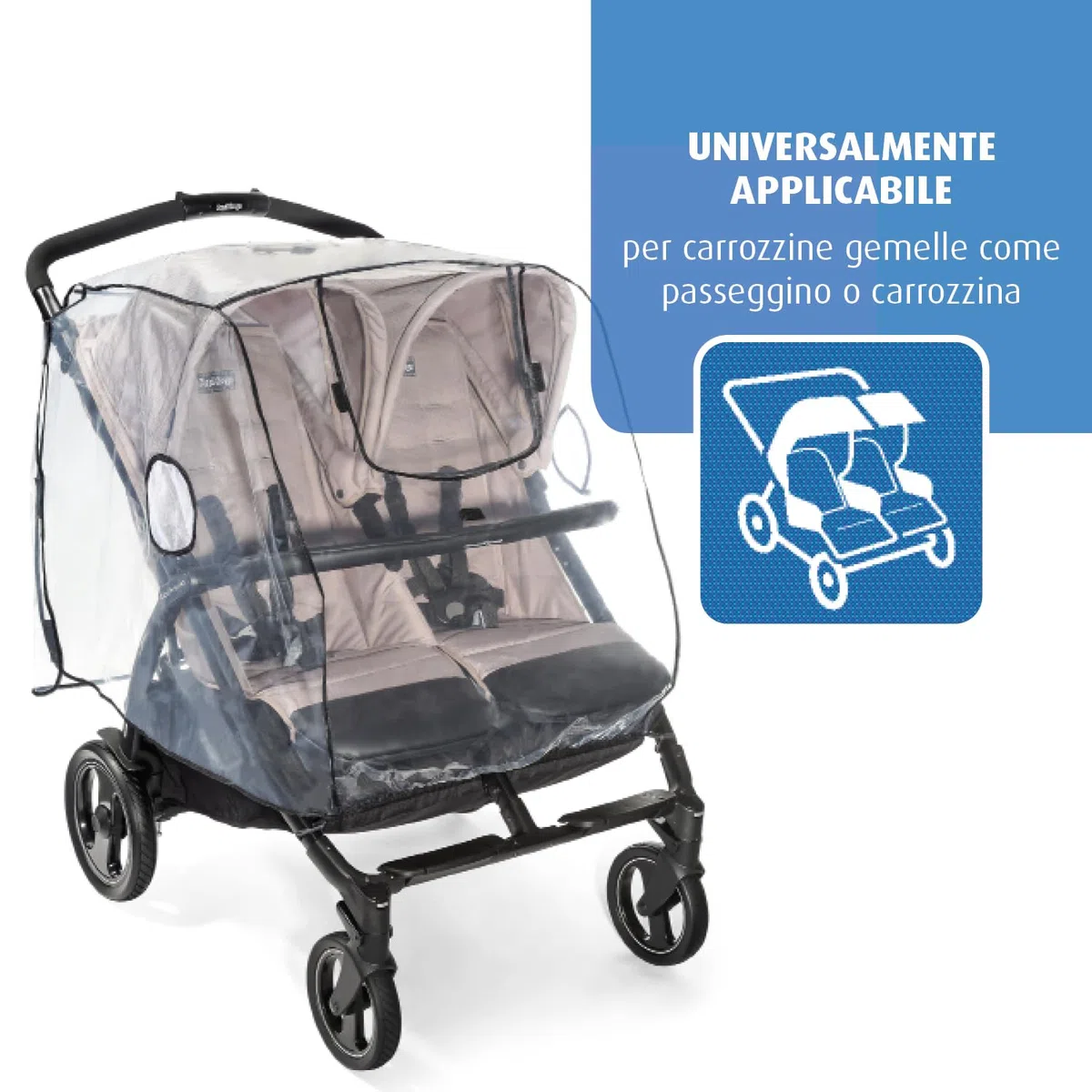 Reer PEVA - Parapioggia per passeggini per gemelli