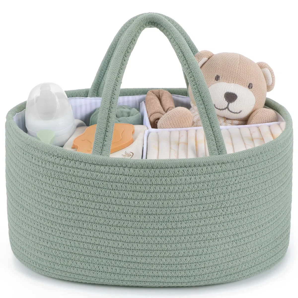 Maliton Cestino Porta Pannolini | Cesto Prodotti Neonato | Organizer Fasciatoio | Porta Oggetti Nascita | Verde-L
