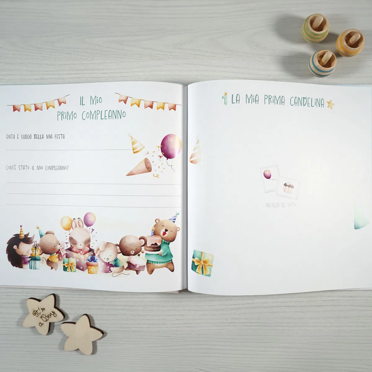 Album primo anno bambino, Libro nascita con copertina personalizzabile, Album dei ricordi, Album primo anno del bambino da compilare, Diario bebè da compilare (Italiano)