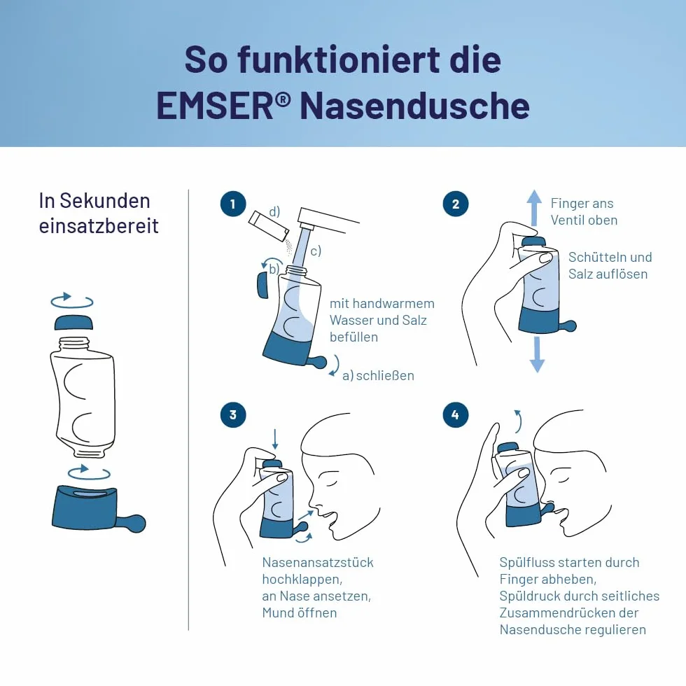 EMSER Nasendusche nasales Reinigungs-Set mit Spülsalz-Beuteln, 1 pz Doccia nasale