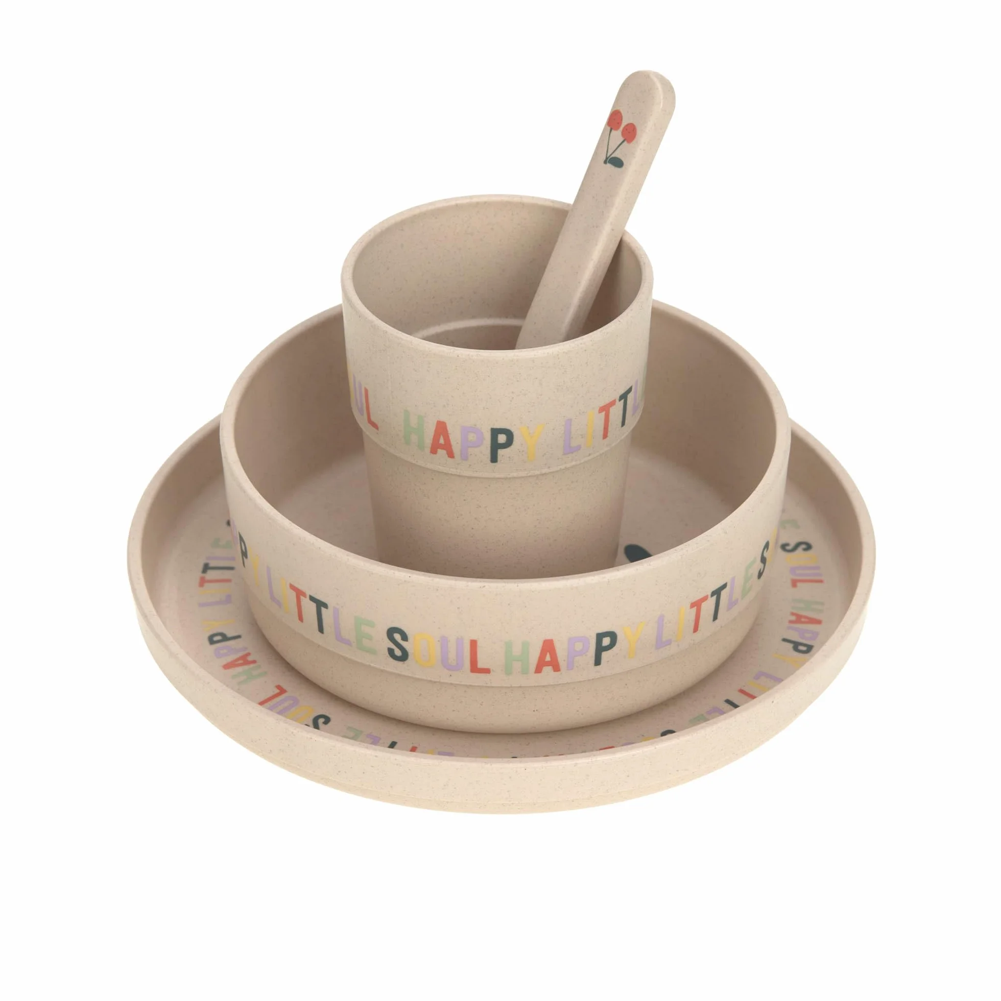 LÄSSIG Set di stoviglie per bambini (piatti, tazze, ciotole, cucchiai) senza melamina, senza BPA, lavabili in lavastoviglie e nel microonde/Dish Set Happy Fruits Cherry