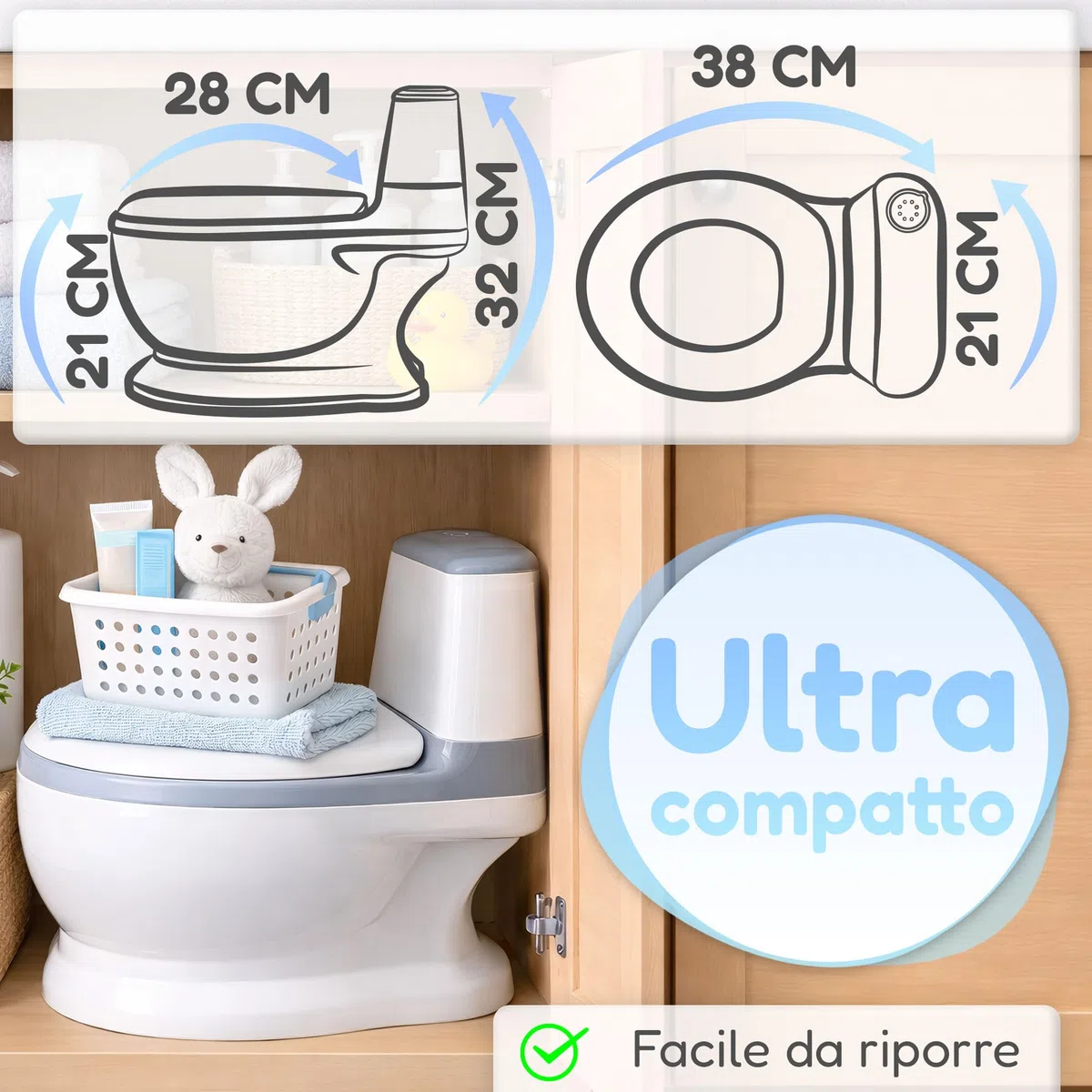 ALMAR Baby Vasino portatile a forma di wc per bambini, con suono di scarico della catena e porta rotolo integrato incoraggia l'apprendimento dei tuoi bambini per andare in bagno in modo divertente