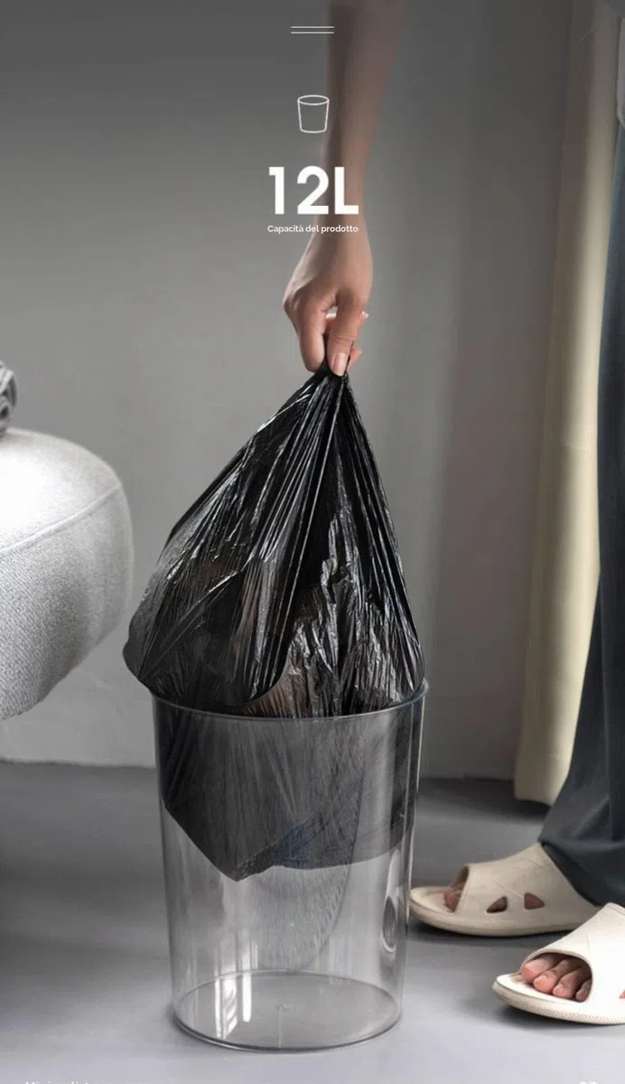 Cestino Spazzatura elegante rugged Cestino per Bagno Ufficio Camera da letto moderno Cestino in trasparente multifunzionale Bucket (12L)