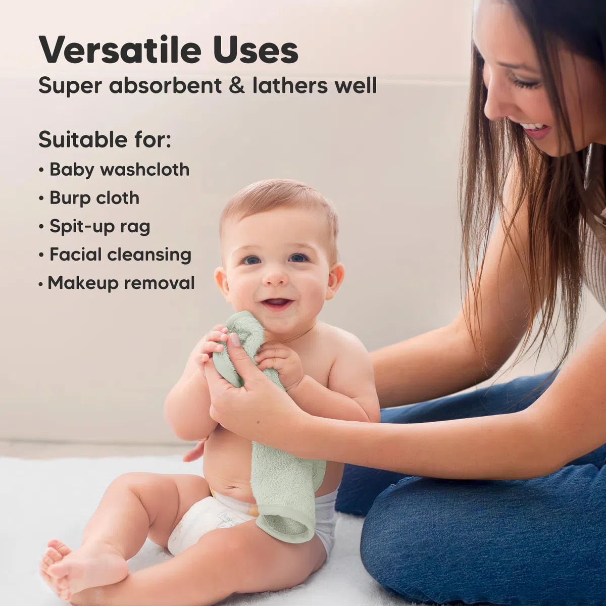 6-Pack di Salviette in Bamboo Biologico - Salviette Morbide in Bamboo, per Bambini, Asciugamani per Bambini, Salviette in Spugna, per il Viso (Stone/Dove)