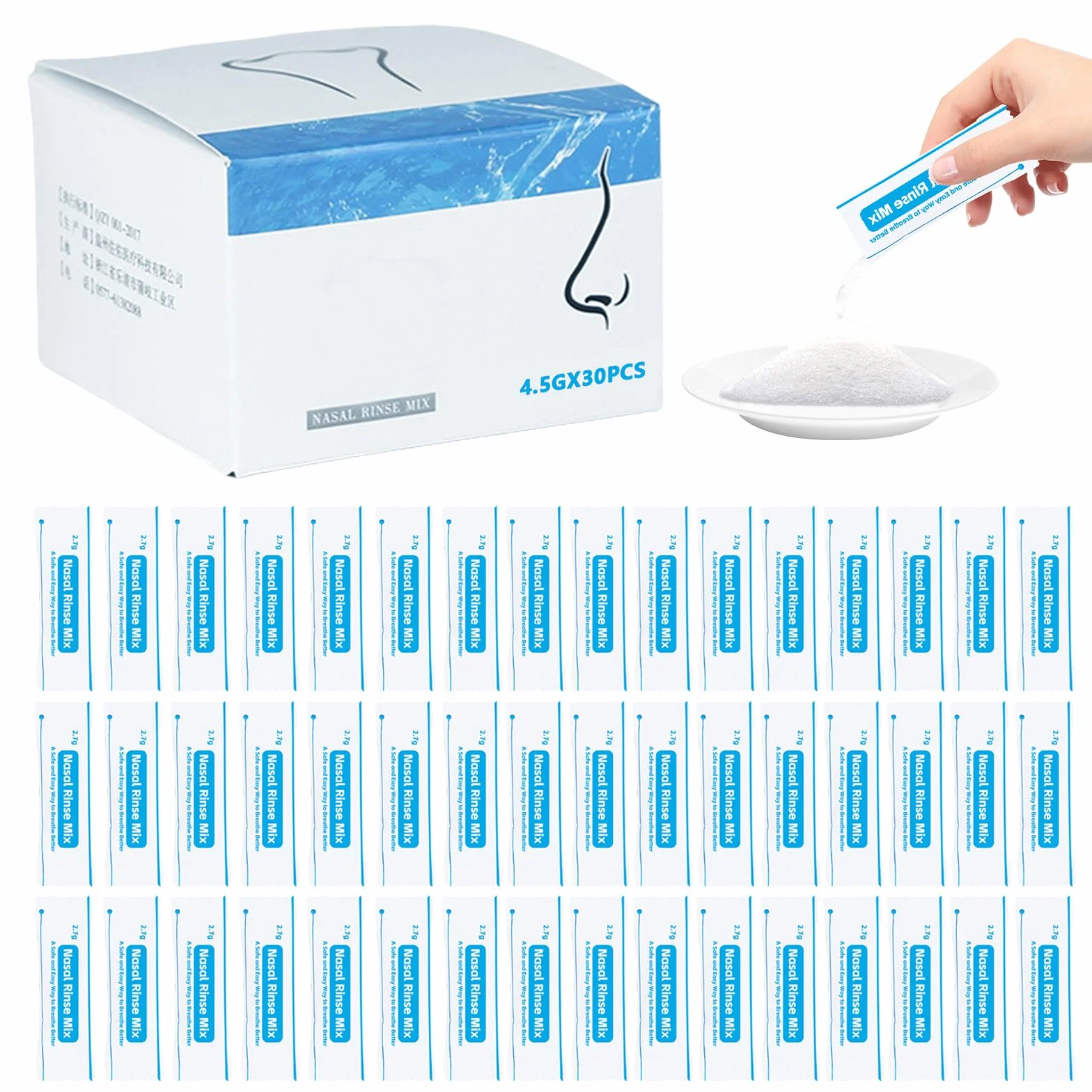 200 Bustine Sali Per Risciacquo Nasale, 2,7 G Bustine Per Doccia Nasale, Bustine Di Sale Per Risciacquo Sinusale Per Risciacquo Nasale Per Doccia Nasale, Kit Per Risciacquo Sinusale,Irrigazione Nasale