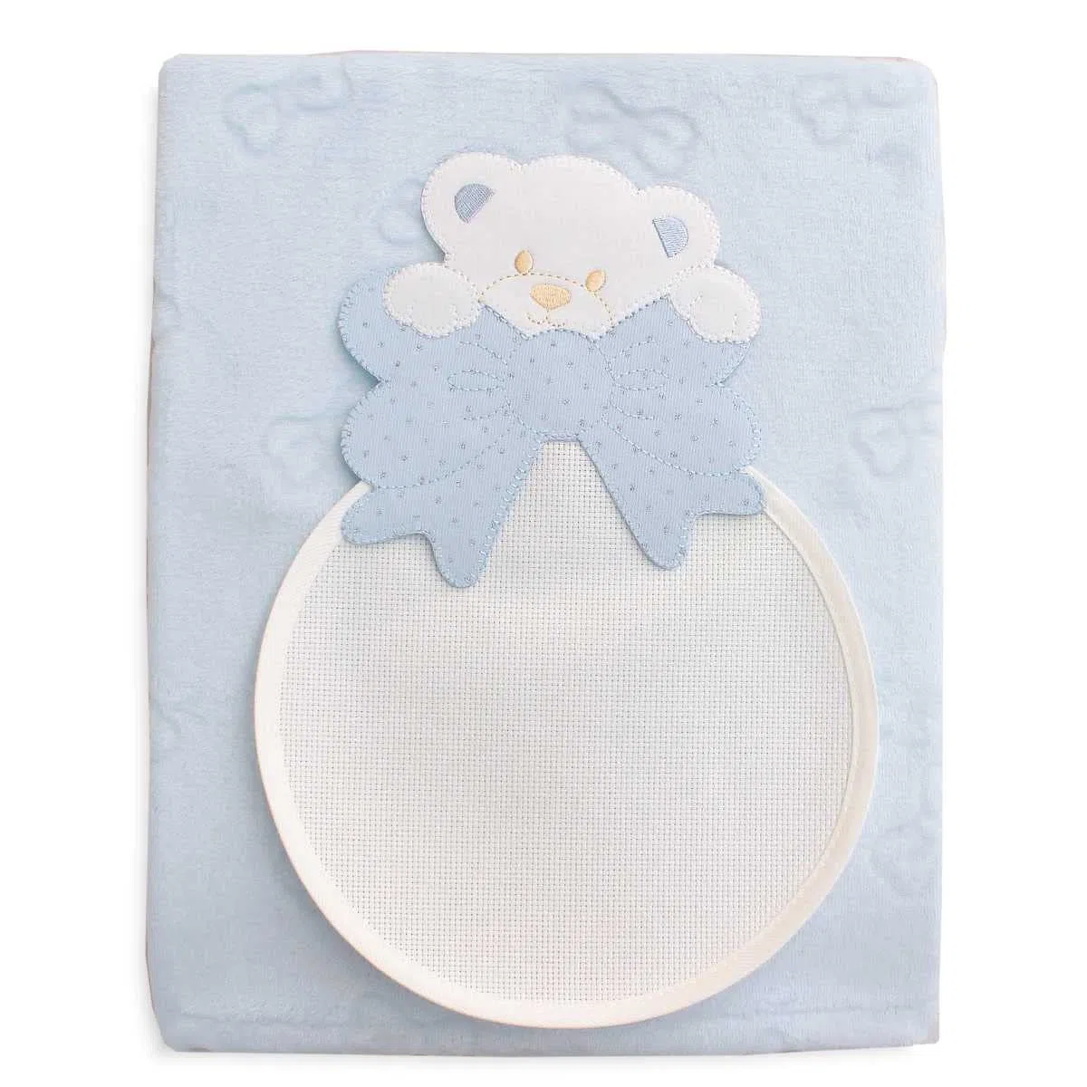 hobbymio.it Copertina da Culla da ricamare a Punto Croce, Coperta da Culla con Tela Aida in Soft Pile, fiocchetti Azzurro