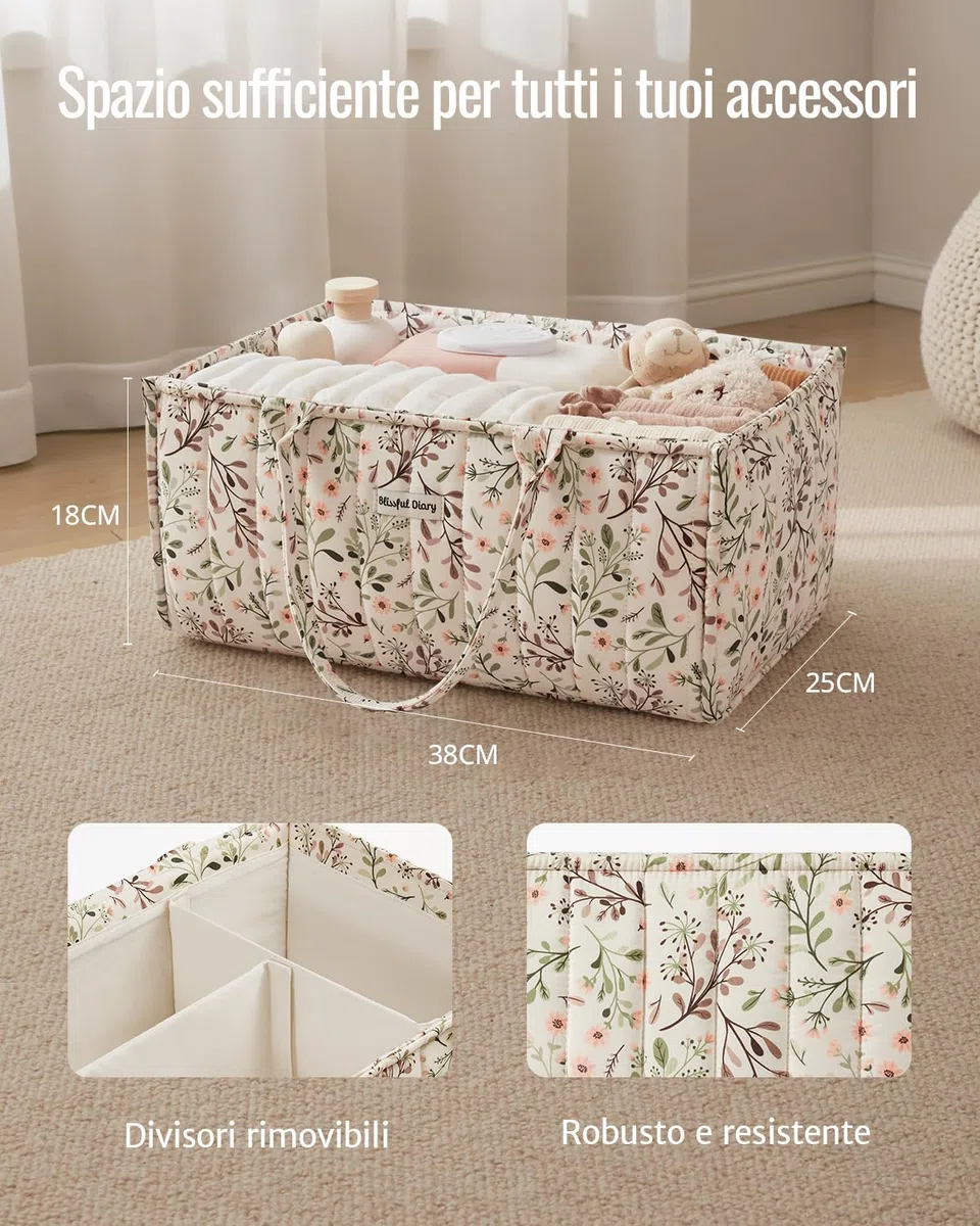 Blissful Diary Organizer per pannolini, Organizer Fasciatoio, Cesto Prodotti Neonato, Cestino di Archiviazione Elegante per Necessità Neonatali e Stazione per Luiers, Margherita Pastorale