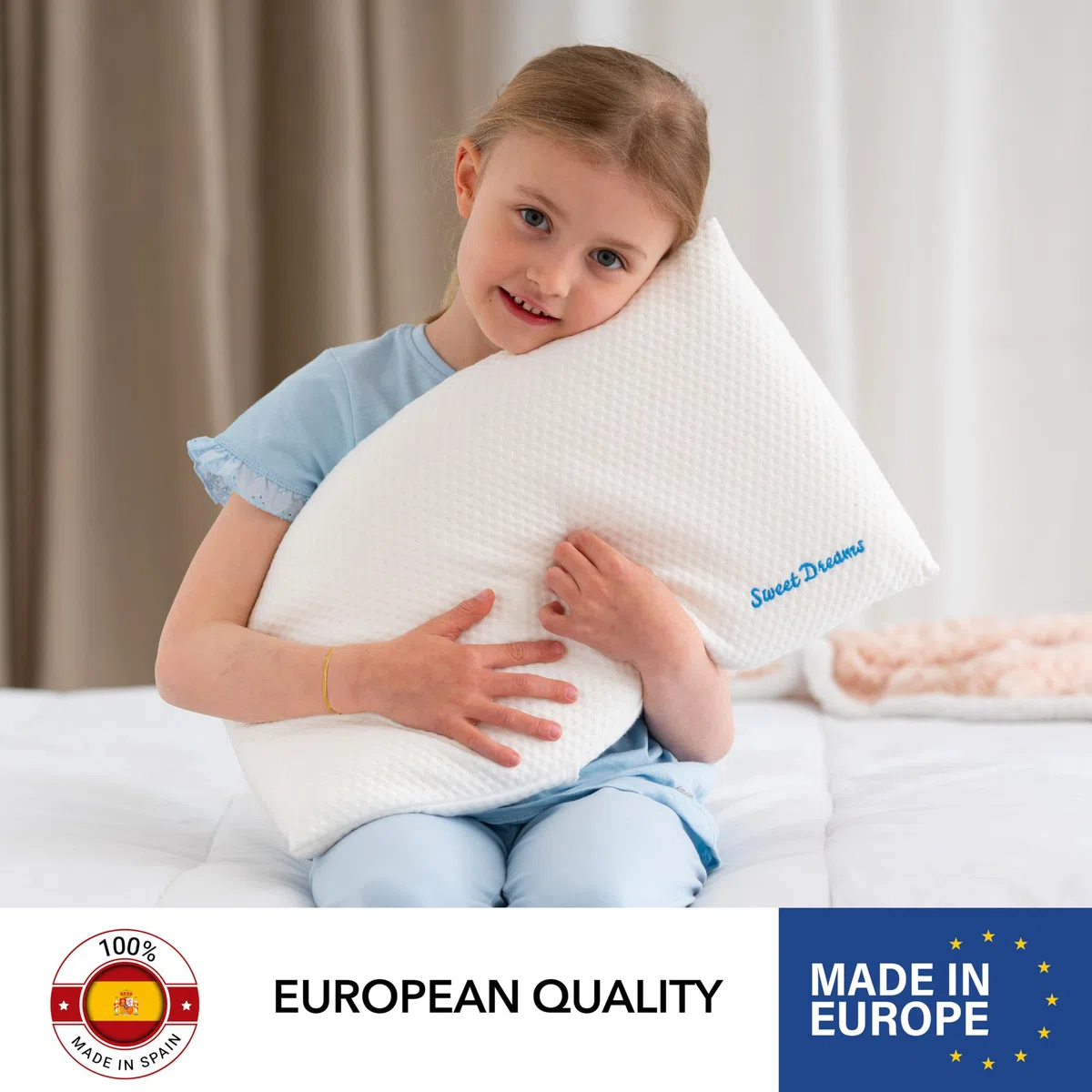 Cuscino per Bambini in Memory Foam per Letto e Culla con Doppia Federa Ergonomica Traspirante e Ipoallergenica per Neonati e Bambini da 2 a 8 anni con Fodera Stretch e Borsa da Viaggio