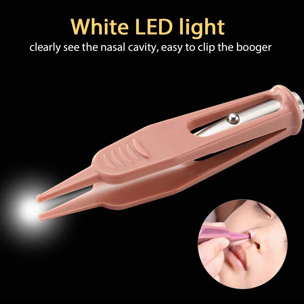 Pinza Nasale per Neonati Antiscivolo Testa Rotonda Sicurezza Orecchio Naso Ombelico Strumento Clip Cleaner con Luce LED per Ragazzo Ragazza