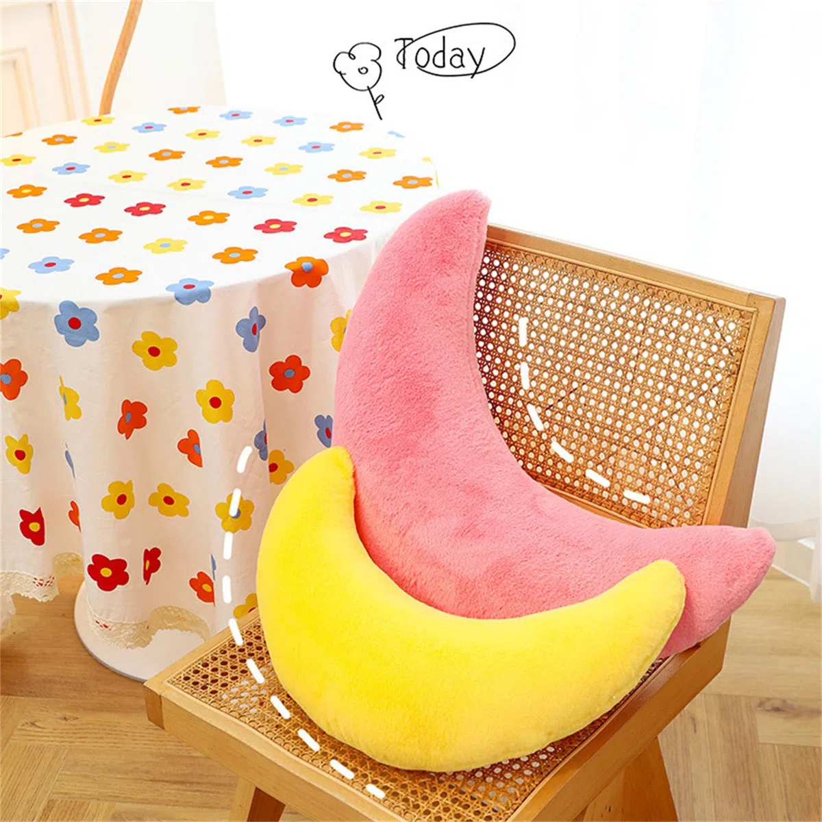 Herfair Morbido cuscino decorativo per bambini, a forma di luna, morbido cuscino decorativo per la cameretta dei bambini (giallo, 45 cm)