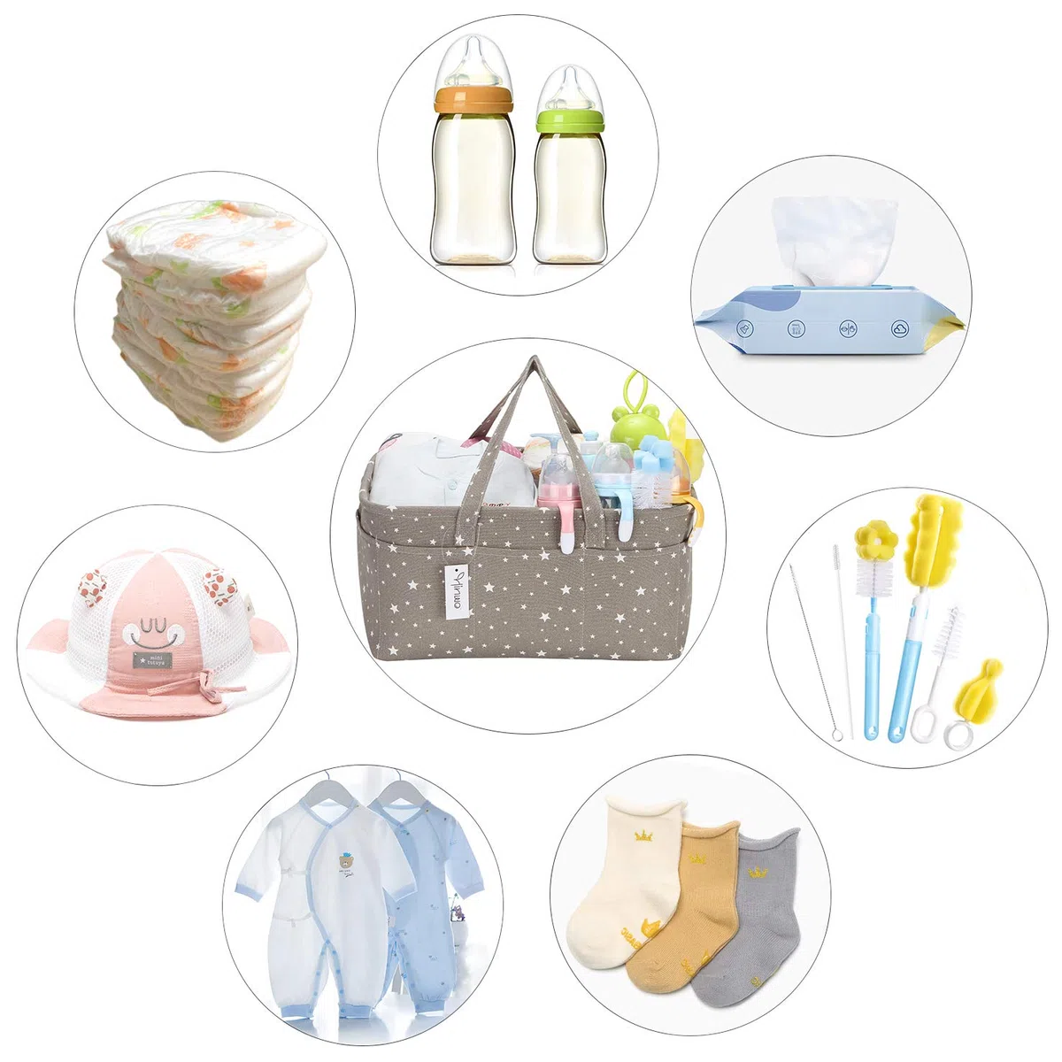 Hinwo - Cestino per pannolini, 3 scomparti, organizer portatile per bambini, organizer da auto, con divisorio staccabile e 10 tasche invisibili per pannolini e salviette