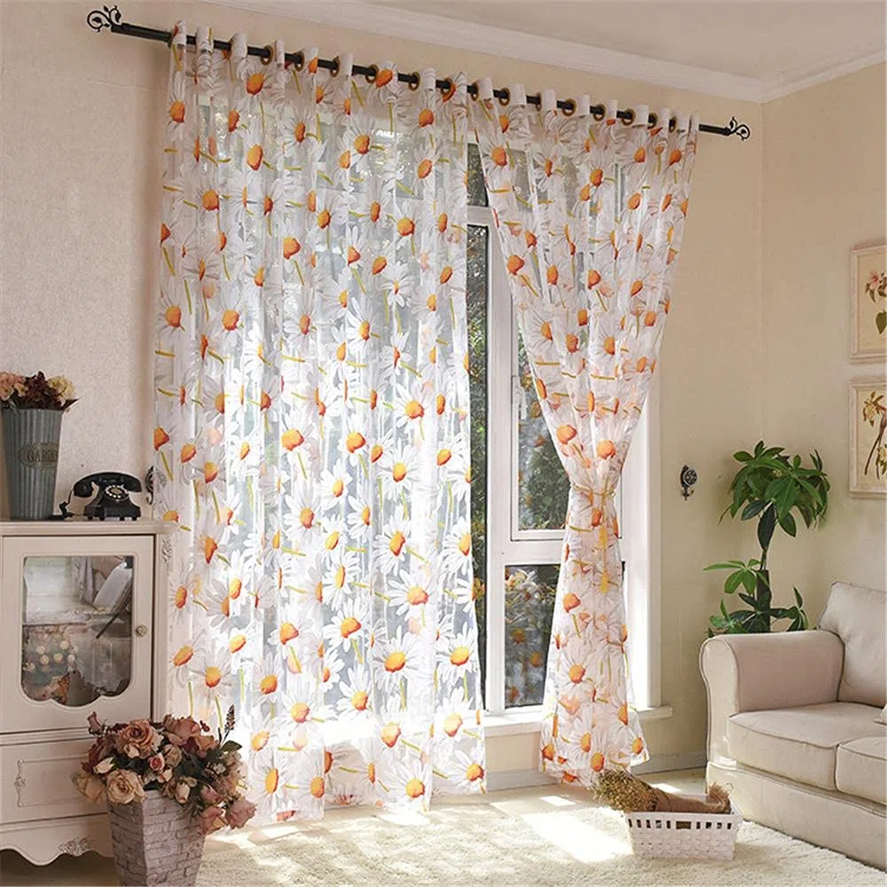 Tende in voile, con occhielli per finestra, motivo margherite, per camera da letto, soggiorno, porta, 1 pannello, 100 x 270 cm