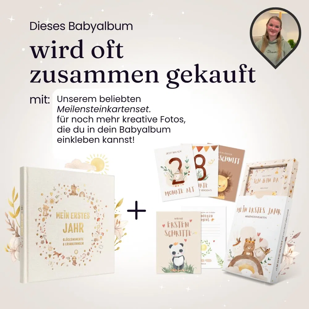 EULENTALER L'album per bambini "BOHO" I Progettato da educatori I Con simpatiche illustrazioni dipinte a mano I Copertina in vero lino + goffratura dorata I Diario di nascita per ragazzi e