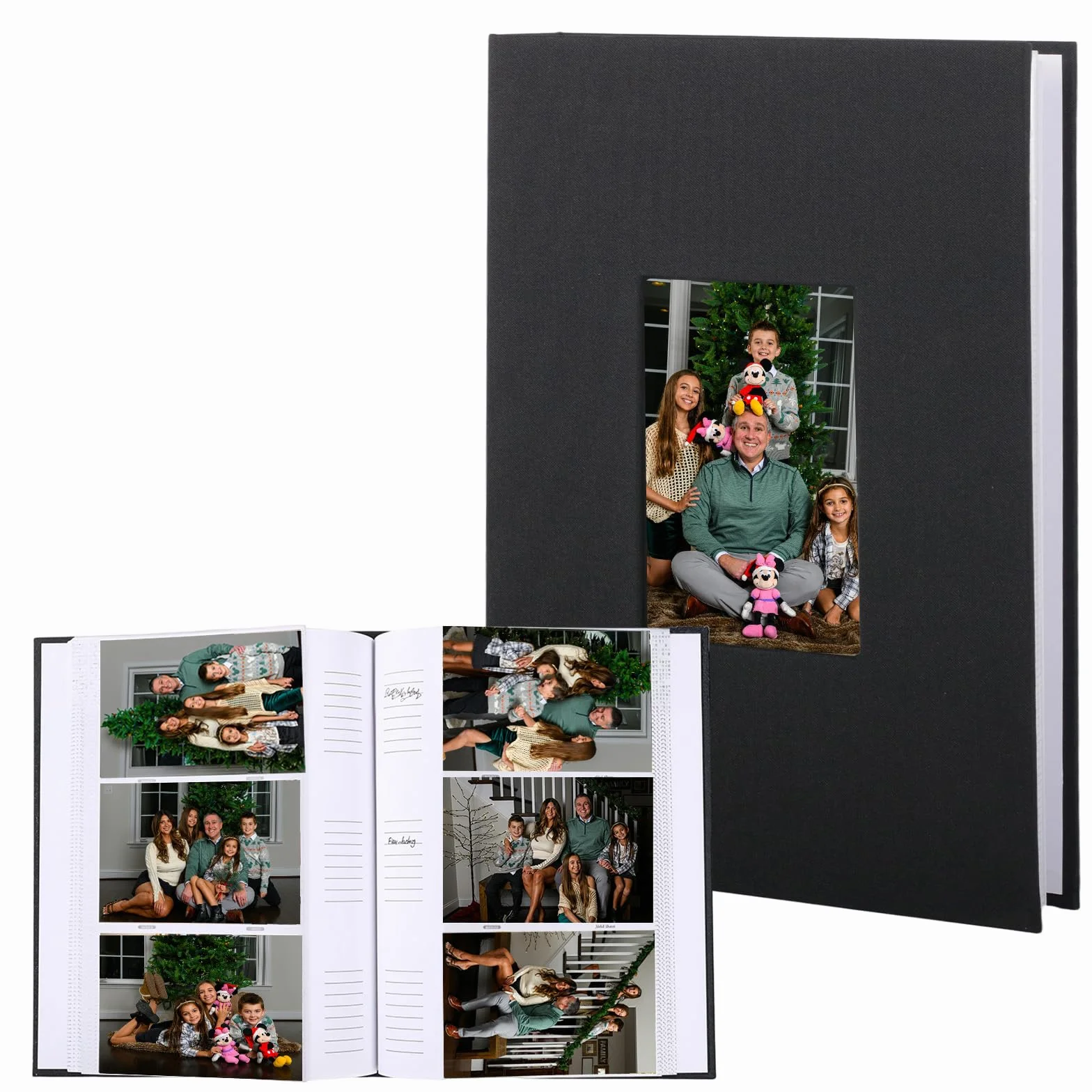 Album Fotografico 10x15 cm 300 Foto - Copertina in Lino Nero con Finestra Frontale, 50 Fogli (100 Pagine), con Superficie di Scrittura - per Matrimonio, Famiglia, Viaggi.
