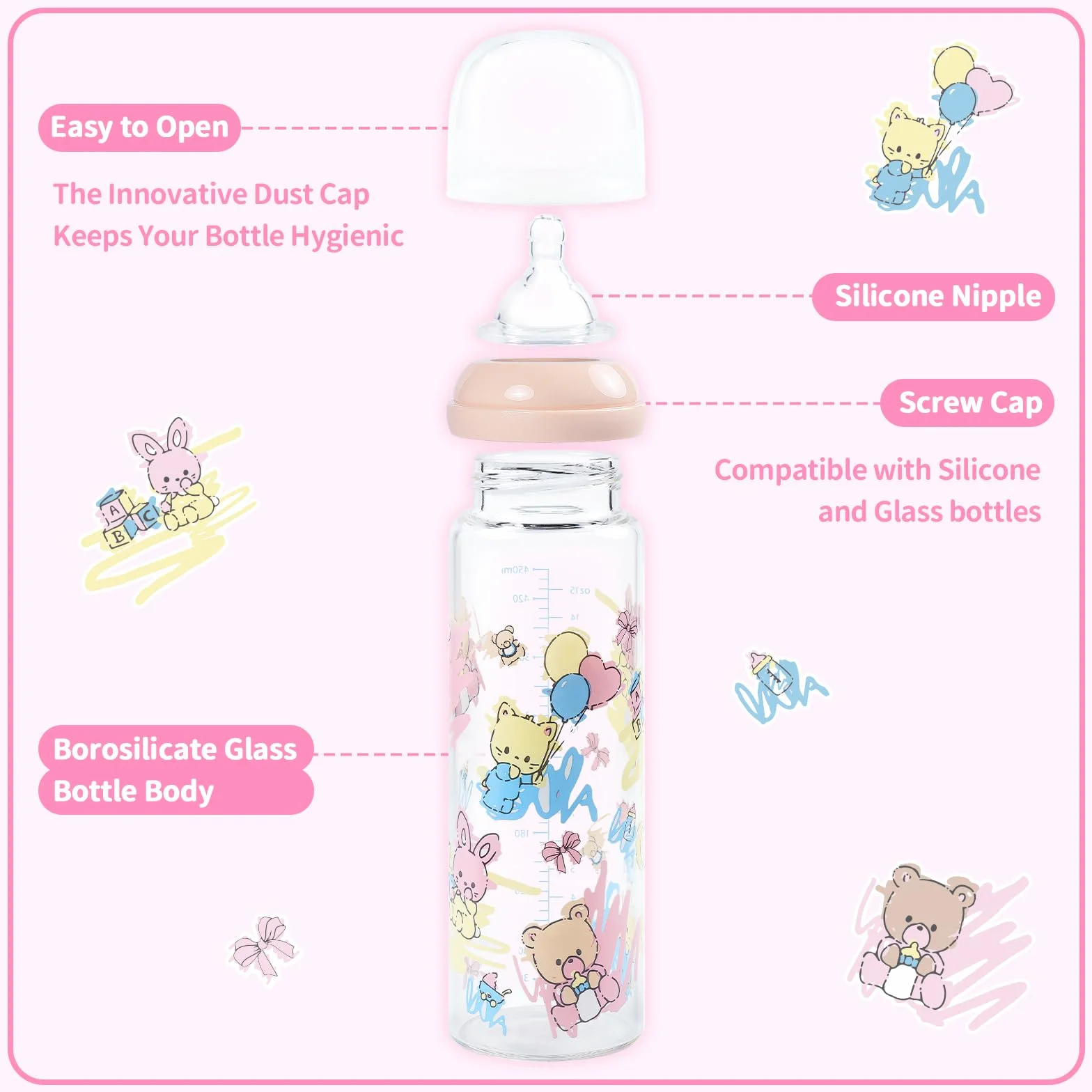 LittleForBig Biberon per adulti Ultra Stampato Speciale Vetro Oversize Alimentazione Bambino Cuties Modello