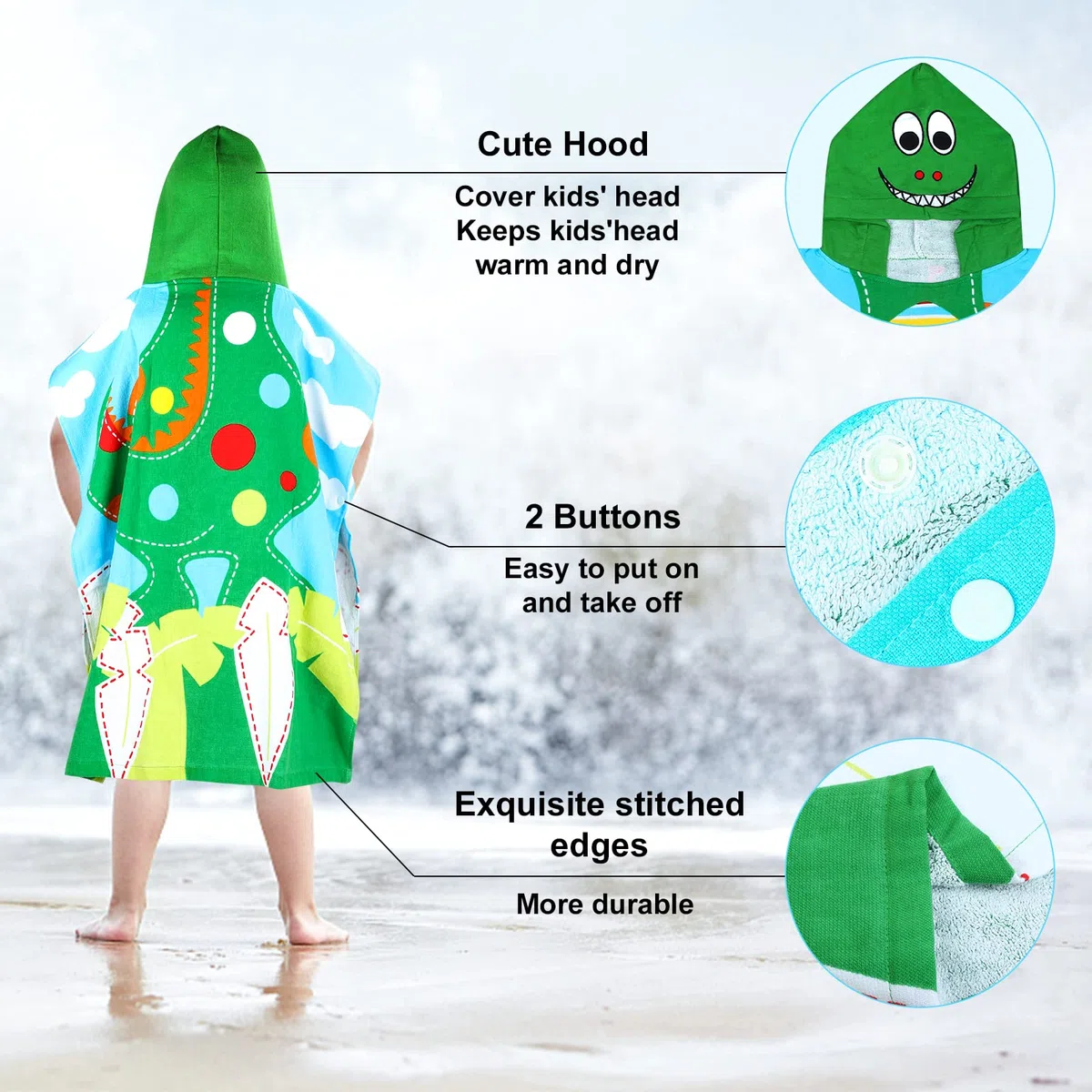 Poncho da bagno per bambini, asciugamano da bagno con cappuccio per bambini in cotone al 100%, asciugamano da bagno per bambini e bambine, asciugamano da bagno grande per bambini, 70x60CM