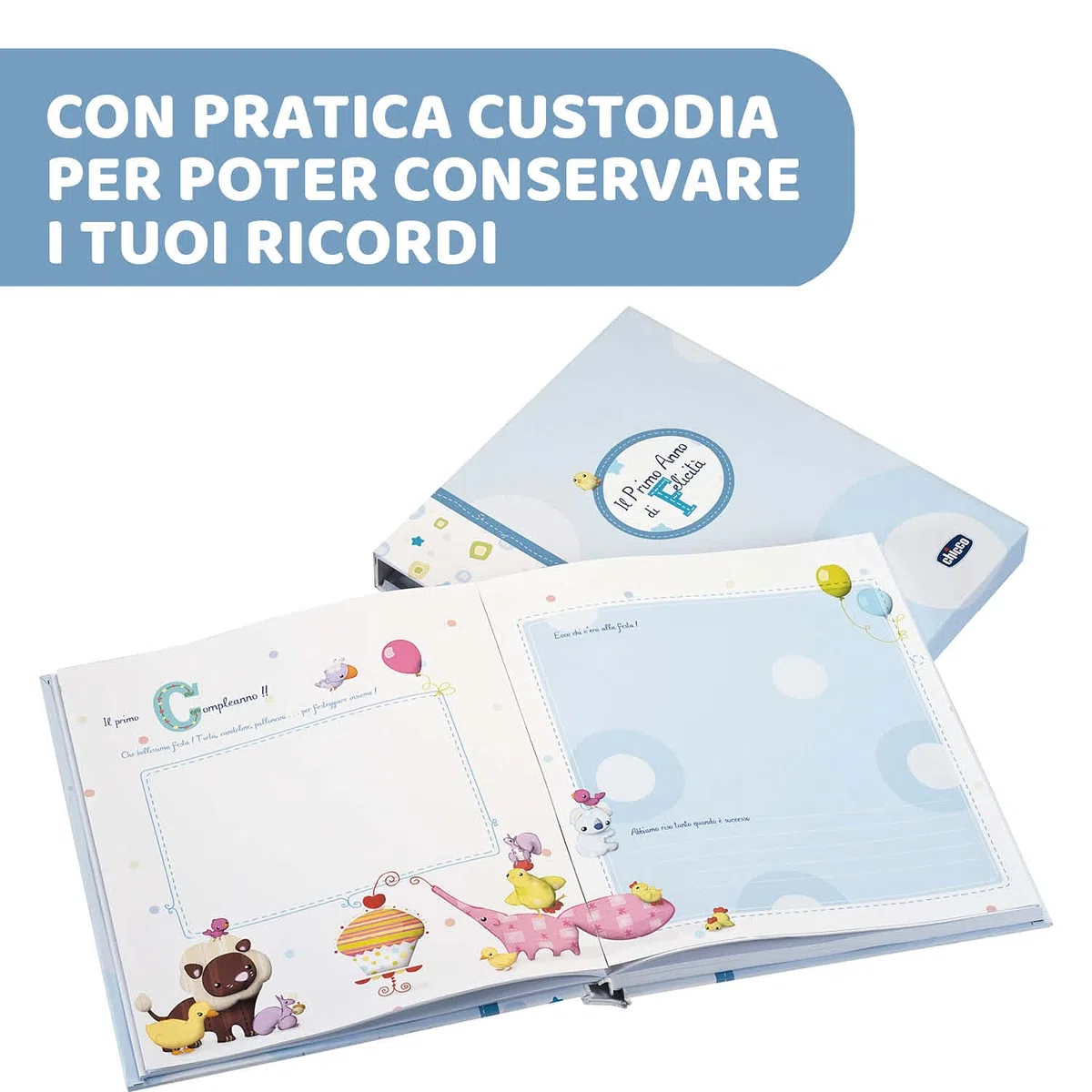 Chicco Libro Nascita Per Neonati E Bambini, Album dei Ricordi, Diario Con Spazi Per Note E Fotografie, Azzurro, ‎27.5x25x3 cm, Idea Regalo