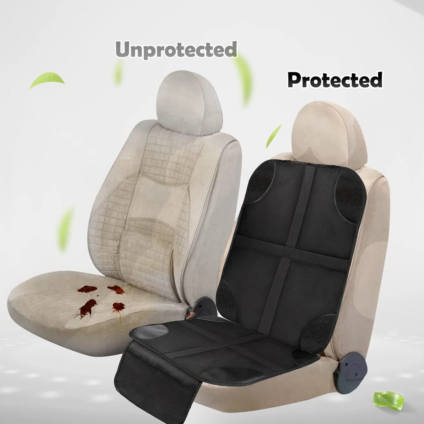 AiQInu Protezione Sedile Auto, 2Pcs Protezioni Per Seggiolino Auto Impermeabile Antiscivolo per Bambini Compatibile con 2 Tasche Portaoggetti per Suv,Berlina,Seggiolino Auto in Pelle E Tessuto