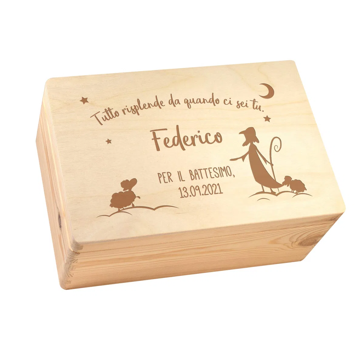 Casa Vivente Confezione Regalo in Legno con Incisione per il Battesimo Personalizzata con Nome e Data, Scatola dei Ricordi Portaoggetti, Accessori Decorativi Cameretta