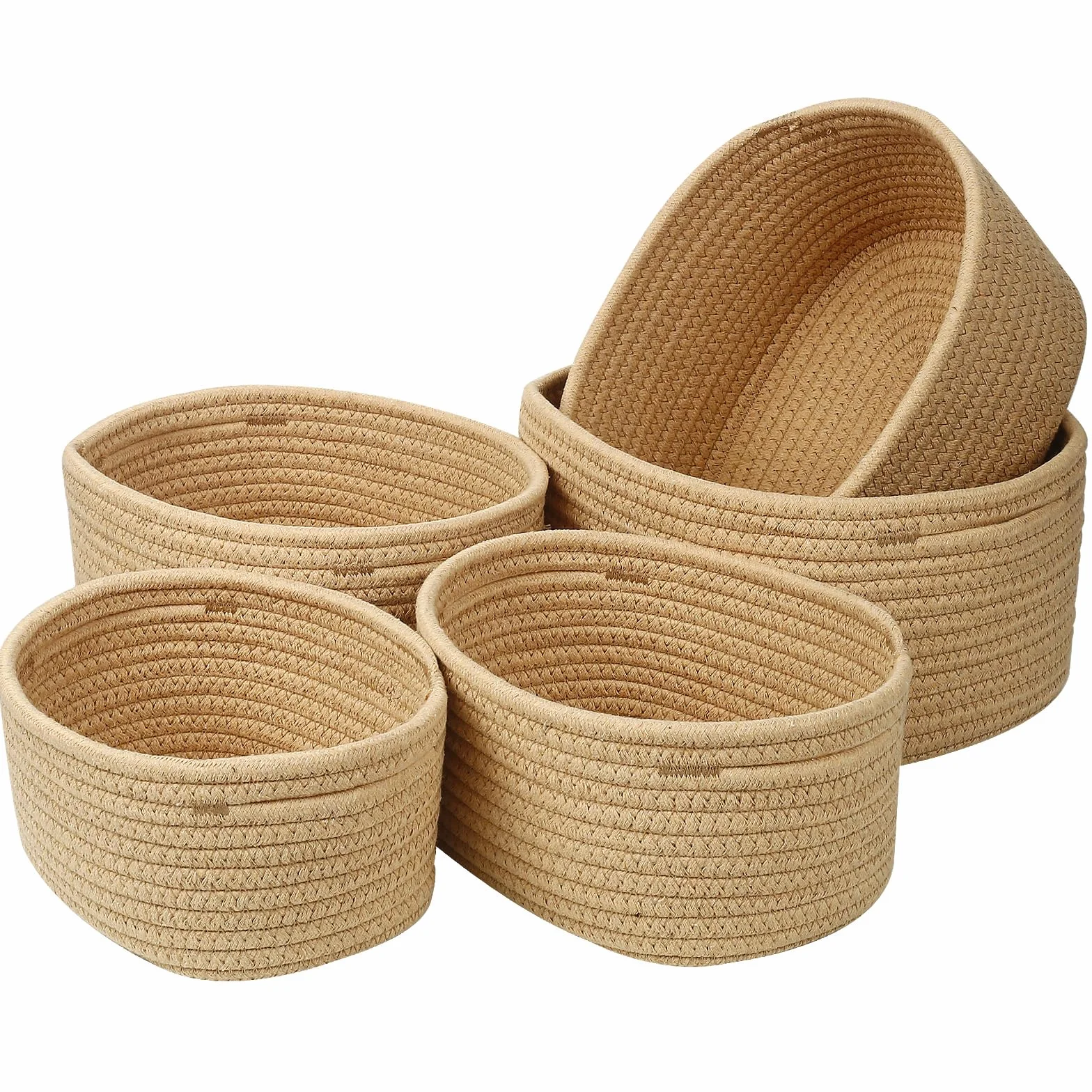 Cestini Portaoggetti, Set di 5 Piccoli Cestini in Cotone Intrecciato per Camera, Bagno e Mensole,Corda di Cotone per Bambini Bambina,Impilabile Organizer Fasciatoio