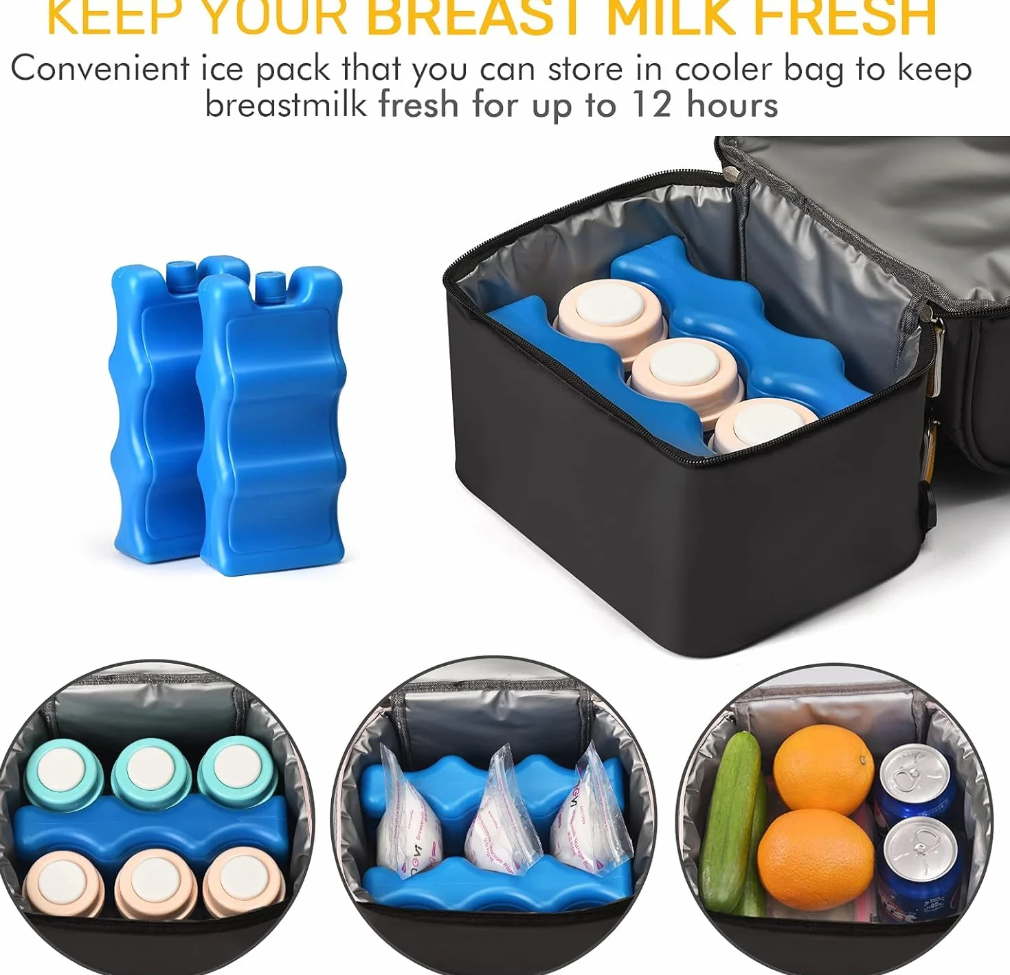 AIFUSI Borsa Termica a Doppio Strato per Latte Materno con Borsa del Ghiaccio, Zaino per Biberon, Borsa Termica Impermeabile per Il Trasporto del Latte Materno (Nero)