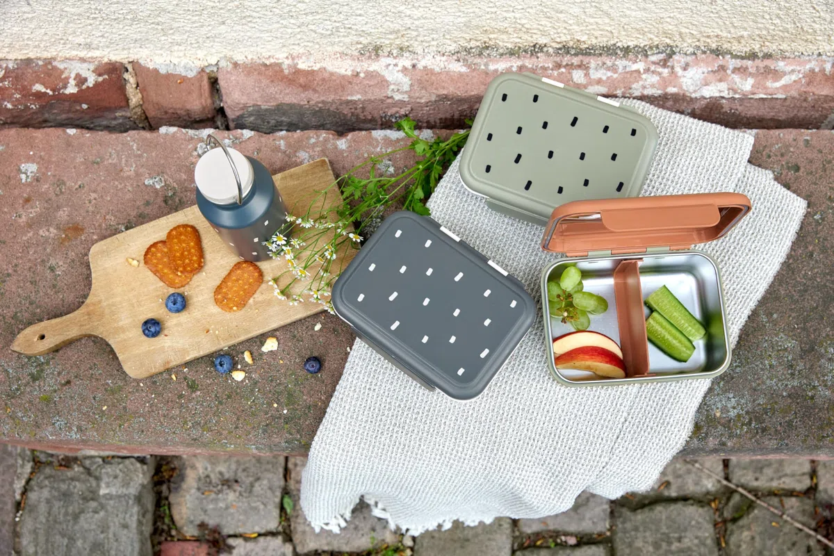 Lässig Scatola da pranzo per bambini Scatola da pranzo in acciaio inox Scatola per la colazione Sostenibile Scuola dell'infanzia/Lunchbox Stainless Steel Happy Prints midnight blue