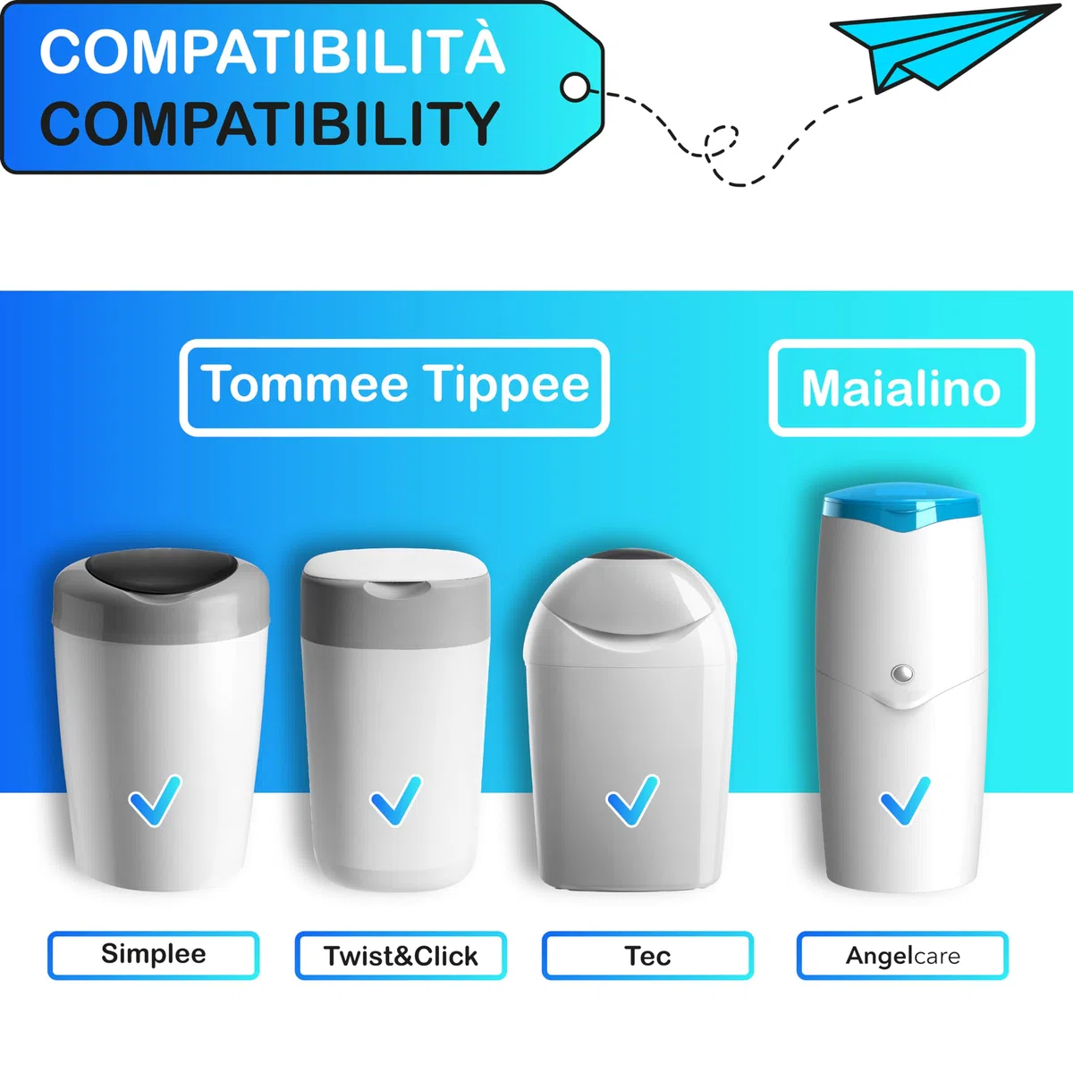 8 Ricariche Mangiapannolini Compatibili con Maialino Foppapedretti e Tommee Tippee Twist & Click, Tec, Simplee, Angelcare, LitterLocker II - Ricarica Anti-Odore e Made in Italy (8 Pezzi)
