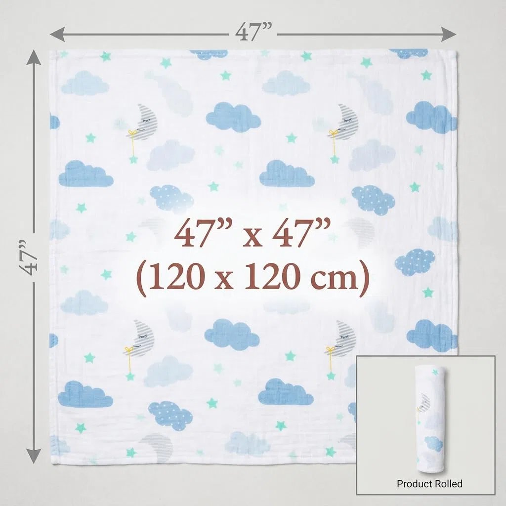 Lulujo Baby L2-LJ035 Copertina di Fasciare - Swaddling Blanket, 120 x120 cm, Multicolore (Mondo dei Sogni)