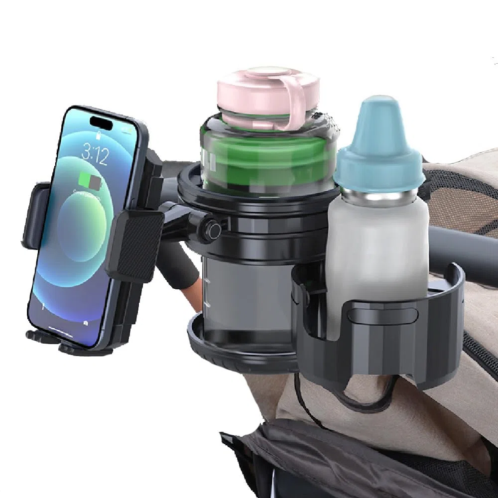 Supporto per cellulare 3 in 1 per passeggino, universale, con supporto regolabile per telefono, doppio portabicchieri per deambulatori, sedia a rotelle, adatto alla maggior parte delle donne, Uppababy