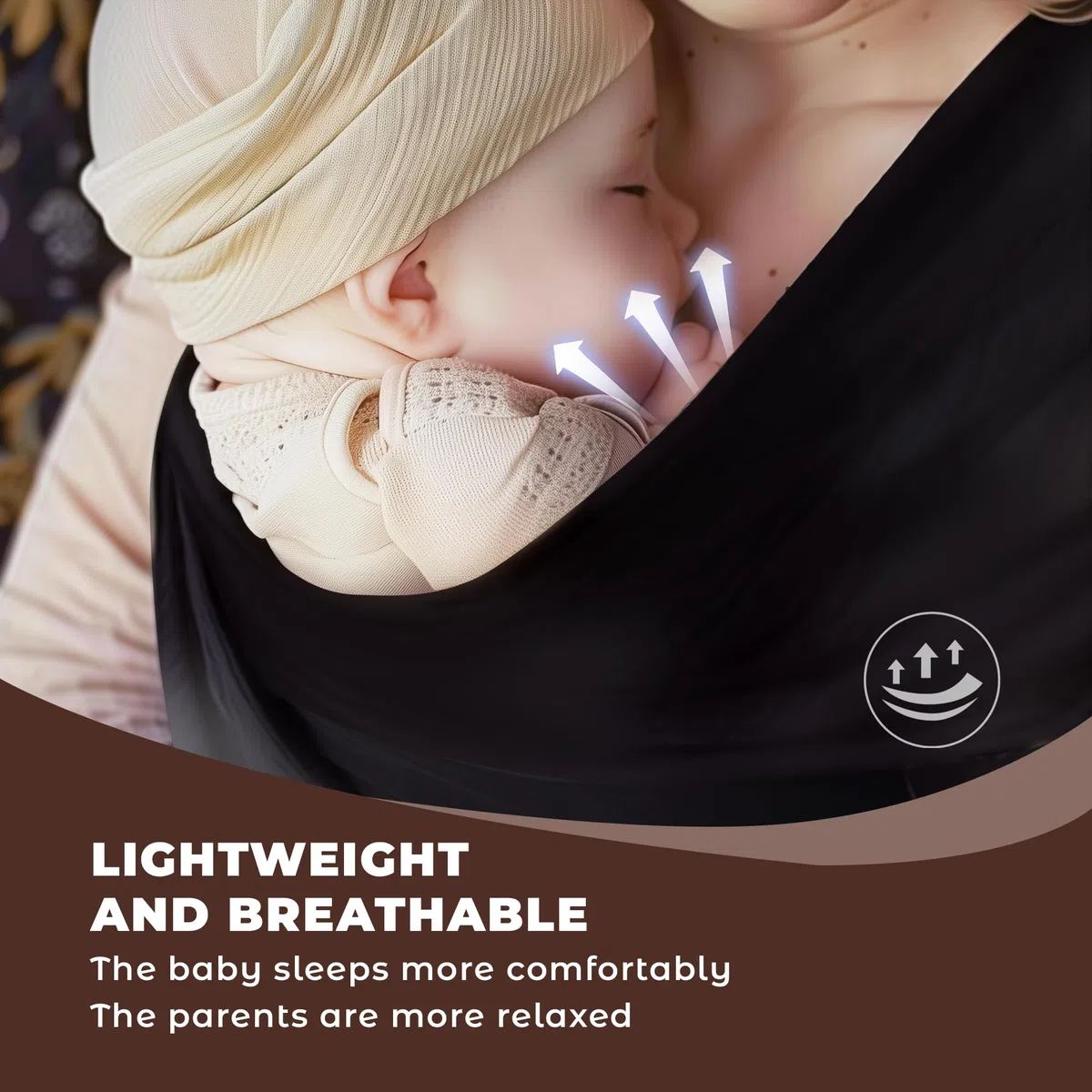 Fascia Porta Bebe, Fascia Neonato 0-36 Mesi Traspirante in Cotone, Marsupio Neonato con Portata Massima di 15 kg, Nero Marsupio Bambino 5,3 m × 0,58 m, Marsupio Ergonomico Neonato