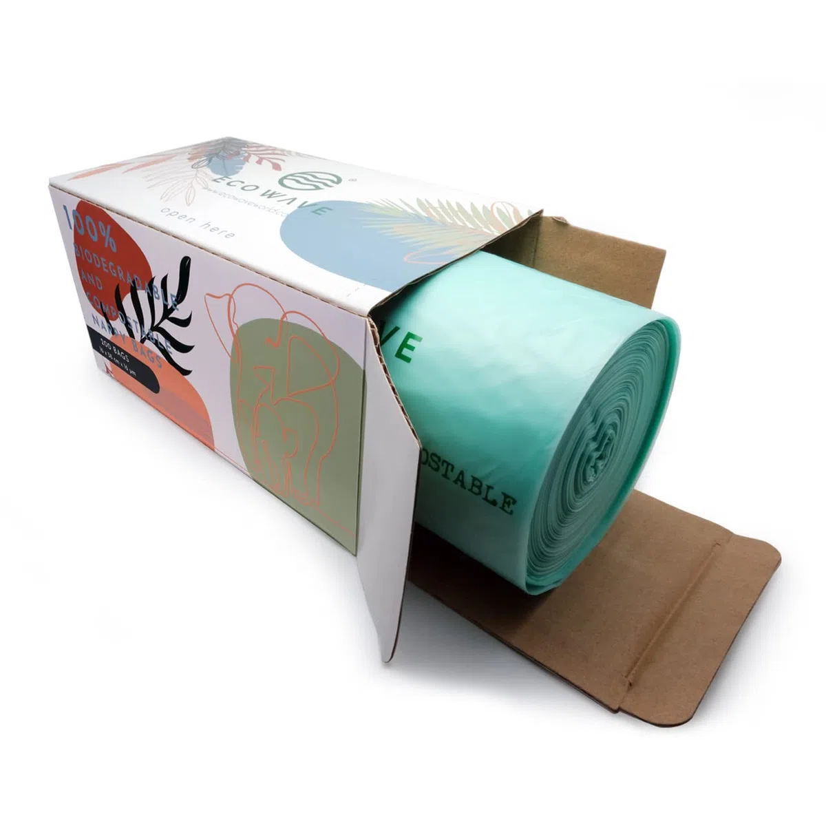 ECO WAVE Sacchetti per pannolini 100% biodegradabili e compostabili, 200 sacchetti senza profumo, certificati EN 13432
