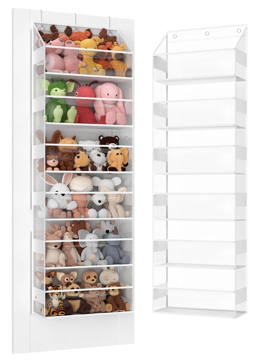 Organizzatore sospeso per porta – 6 piani per animali di peluche, organizzatore da bagno e conservazione, organizer da appendere per giocattoli/articoli per bambini (trasparente)