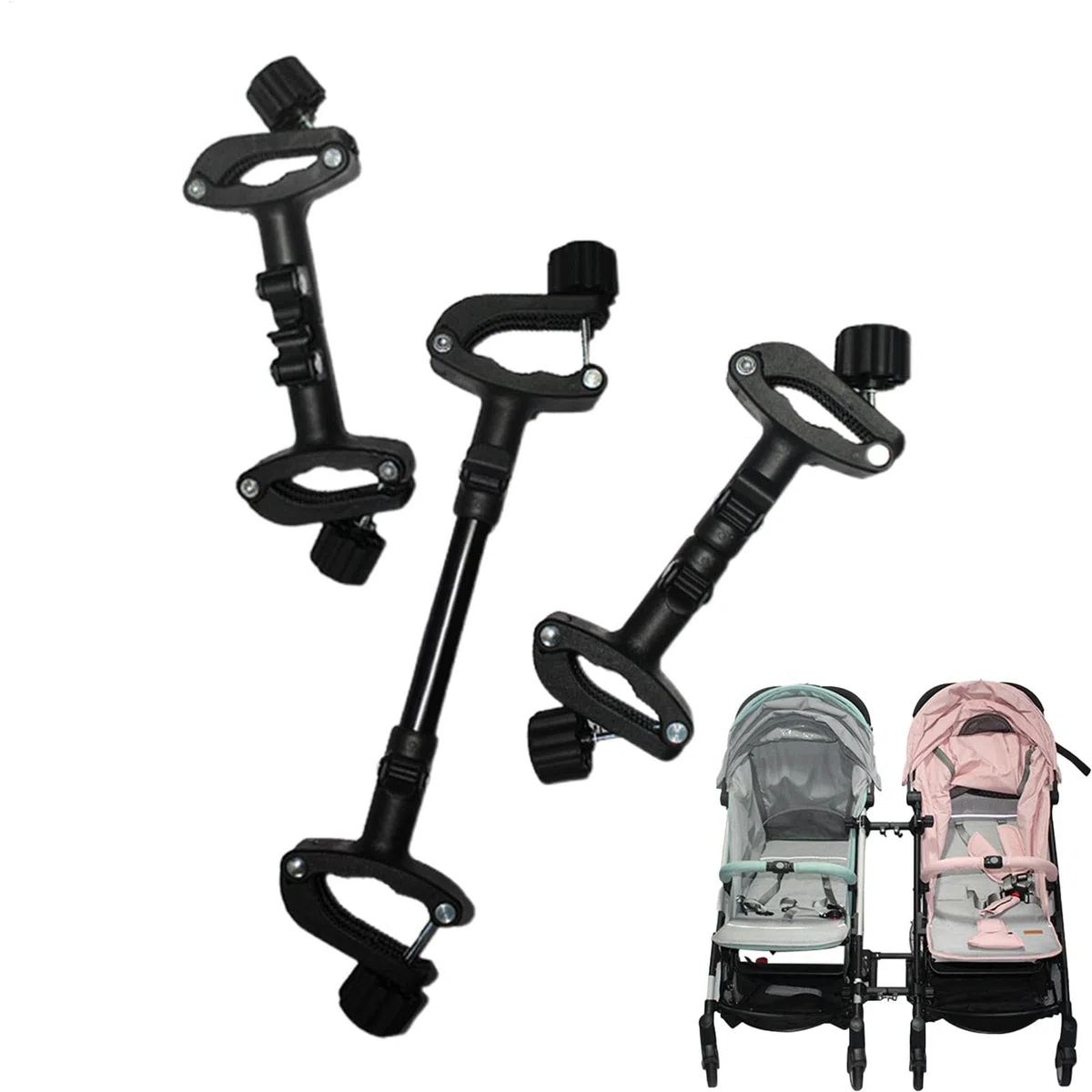 Connettori per passeggino – Connettori gemelli per passeggino | Gancio regolabile per accessori per passeggino | Accessori di collegamento versatili per viaggi all'aperto in famiglia